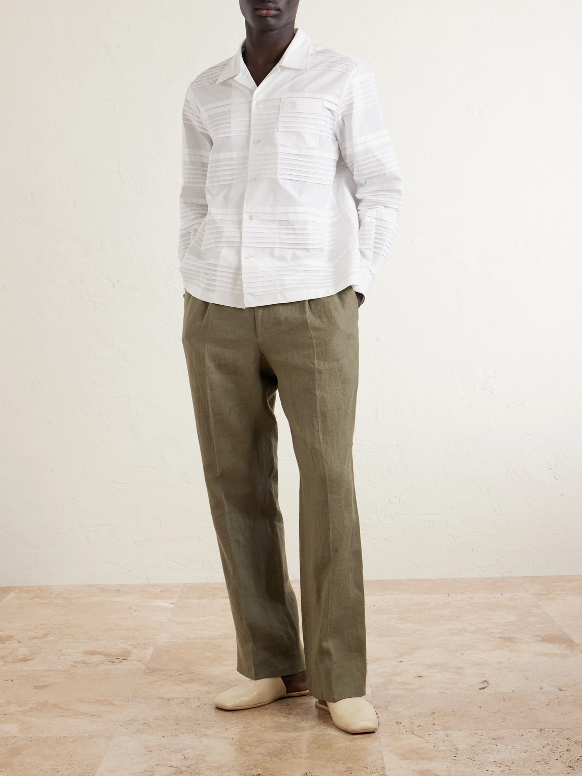 Chamomile Camp-Collar Logo-Embroidered Cotton-Poplin Shirt