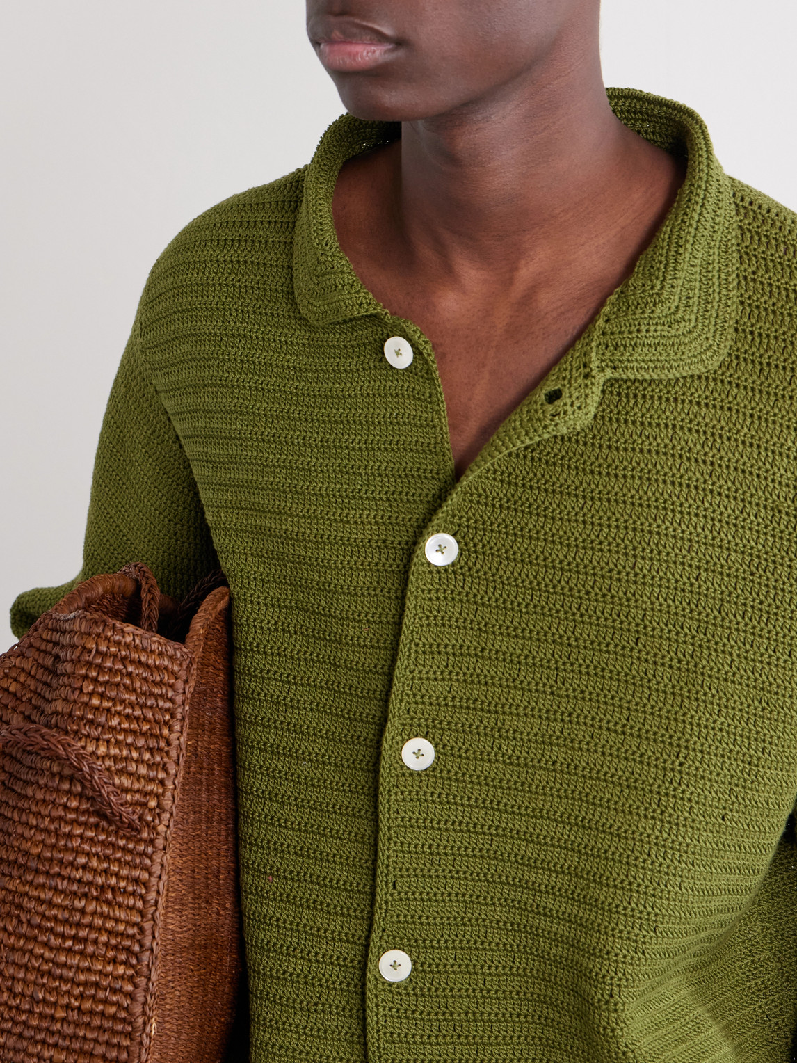 Bode Green Crochet Marsh Shirt In Green