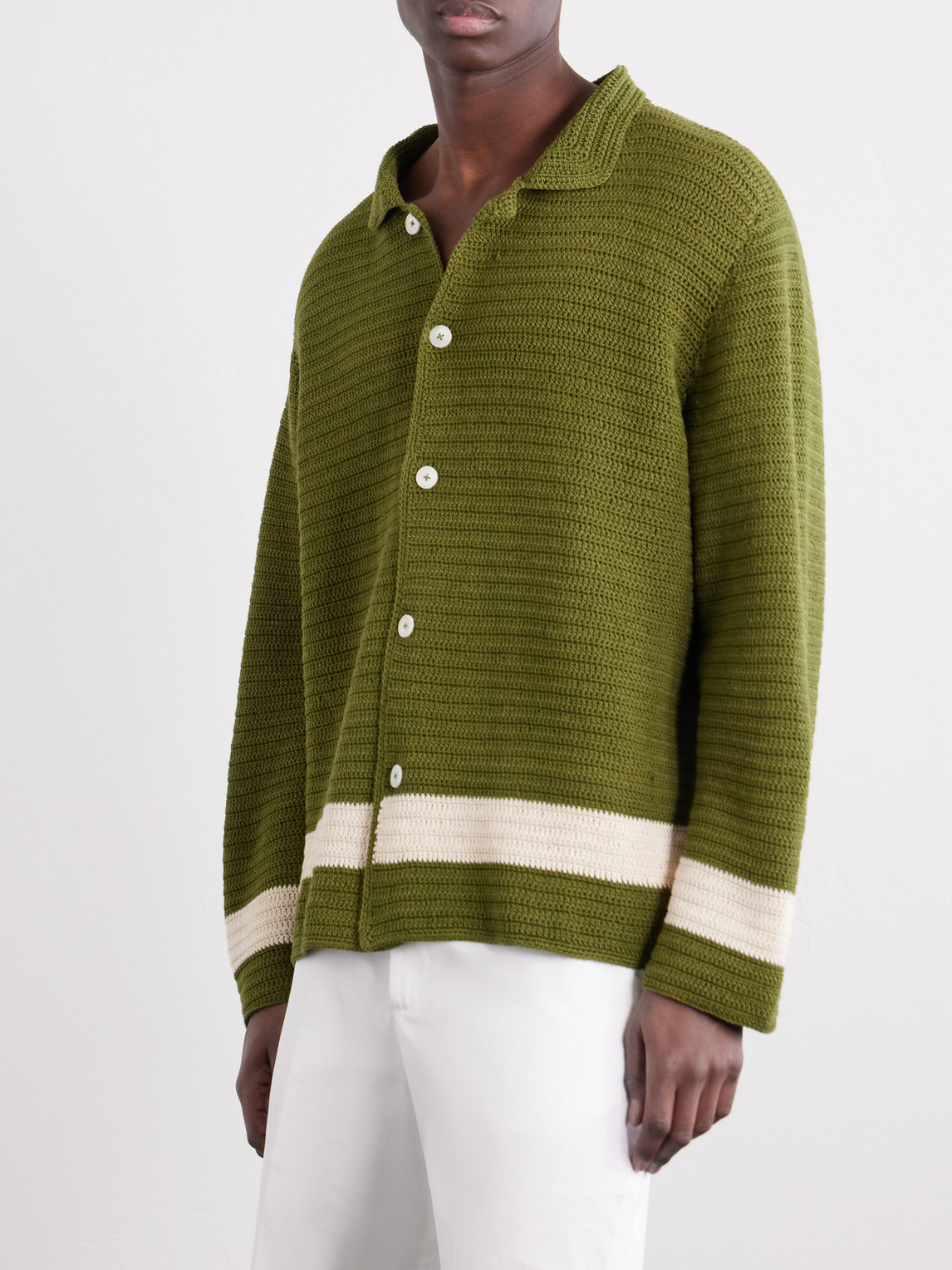 Bode Green Crochet Marsh Shirt In Green