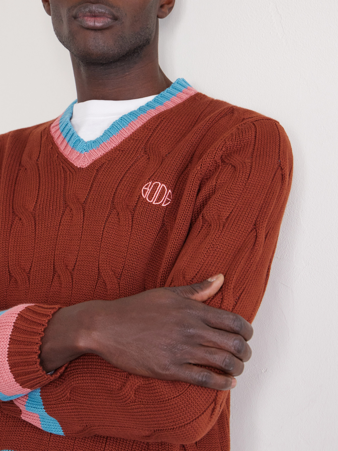 Logo-Embroidered Cable-Knit Cotton Sweater