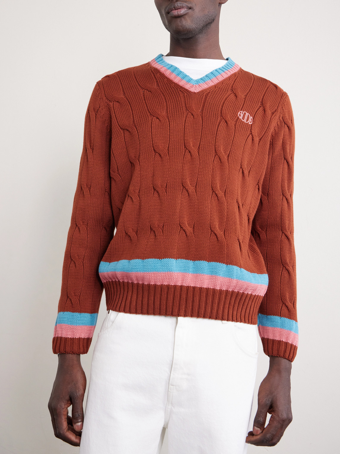 Logo-Embroidered Cable-Knit Cotton Sweater