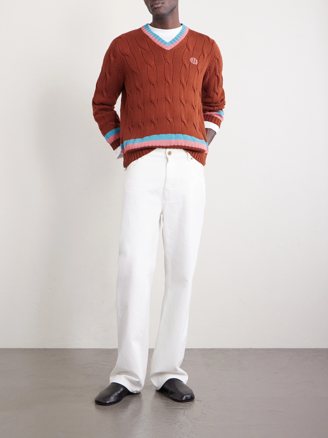 Logo-Embroidered Cable-Knit Cotton Sweater