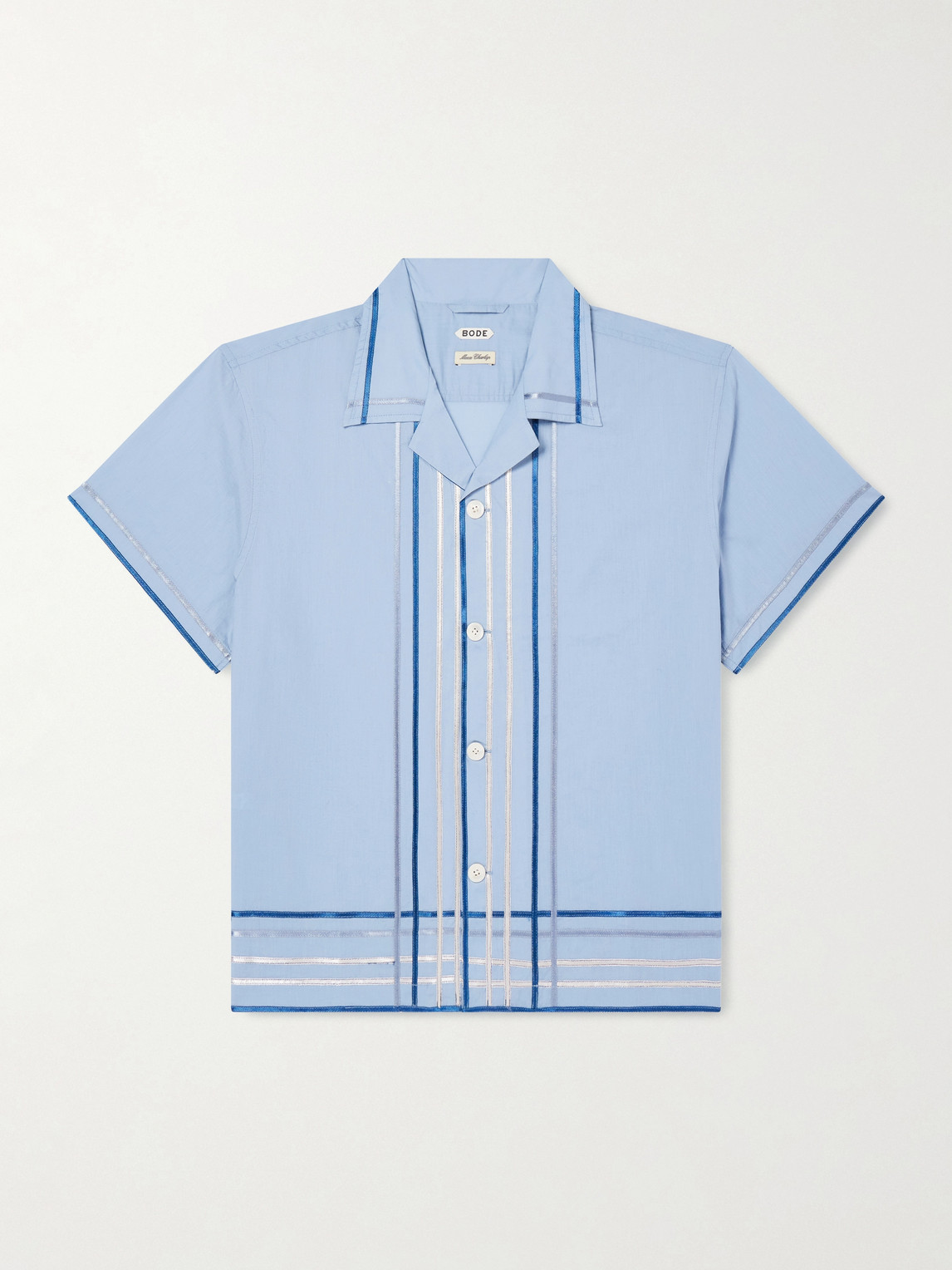 BODE Ribbon Plaid Camp-Collar Satin-Trimmed Cotton-Poplin Shirt - Men