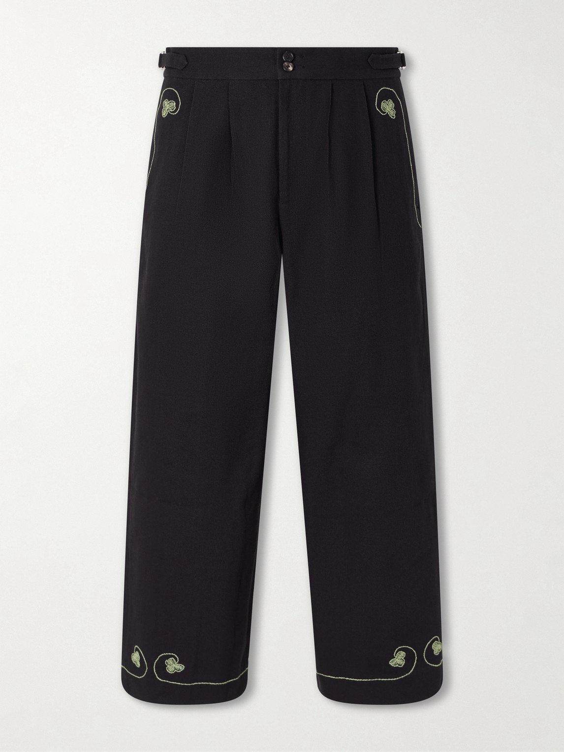 BODE Lucky Draw Straight-Leg Pleated Embroidered Cotton-Twill Trousers UK/US 34