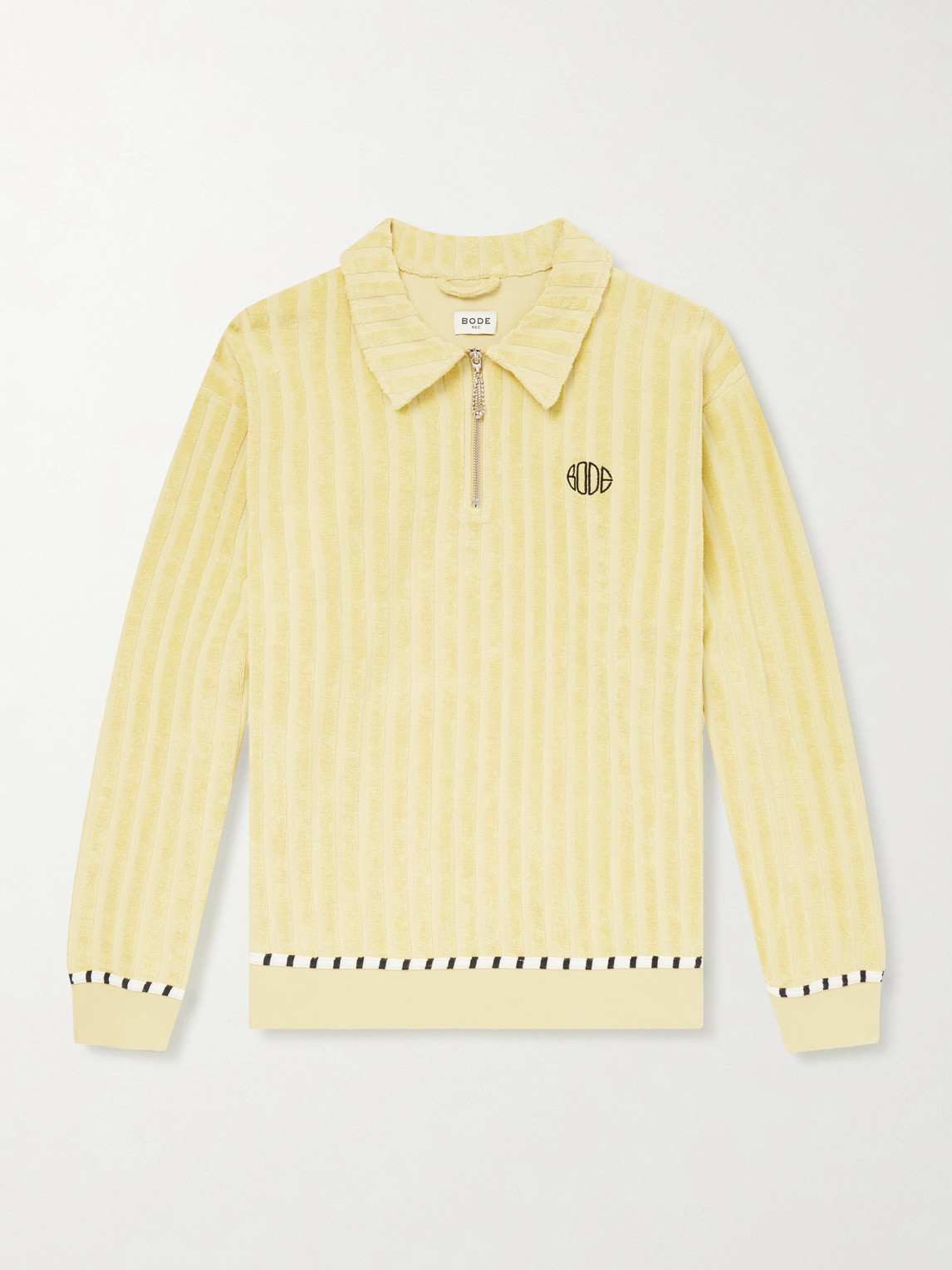 Bode Croquet Ground Logo-embroidered Cotton-terry Half-zip Sweater In Gray
