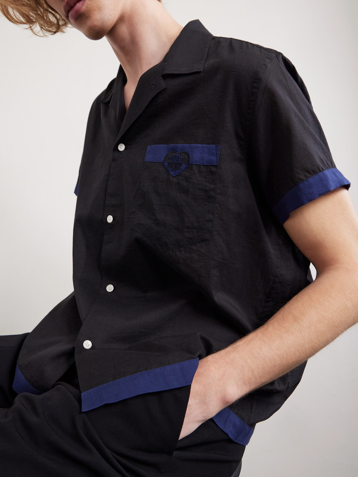Heart Deco Appliquéd Two-Tone Cotton Shirt