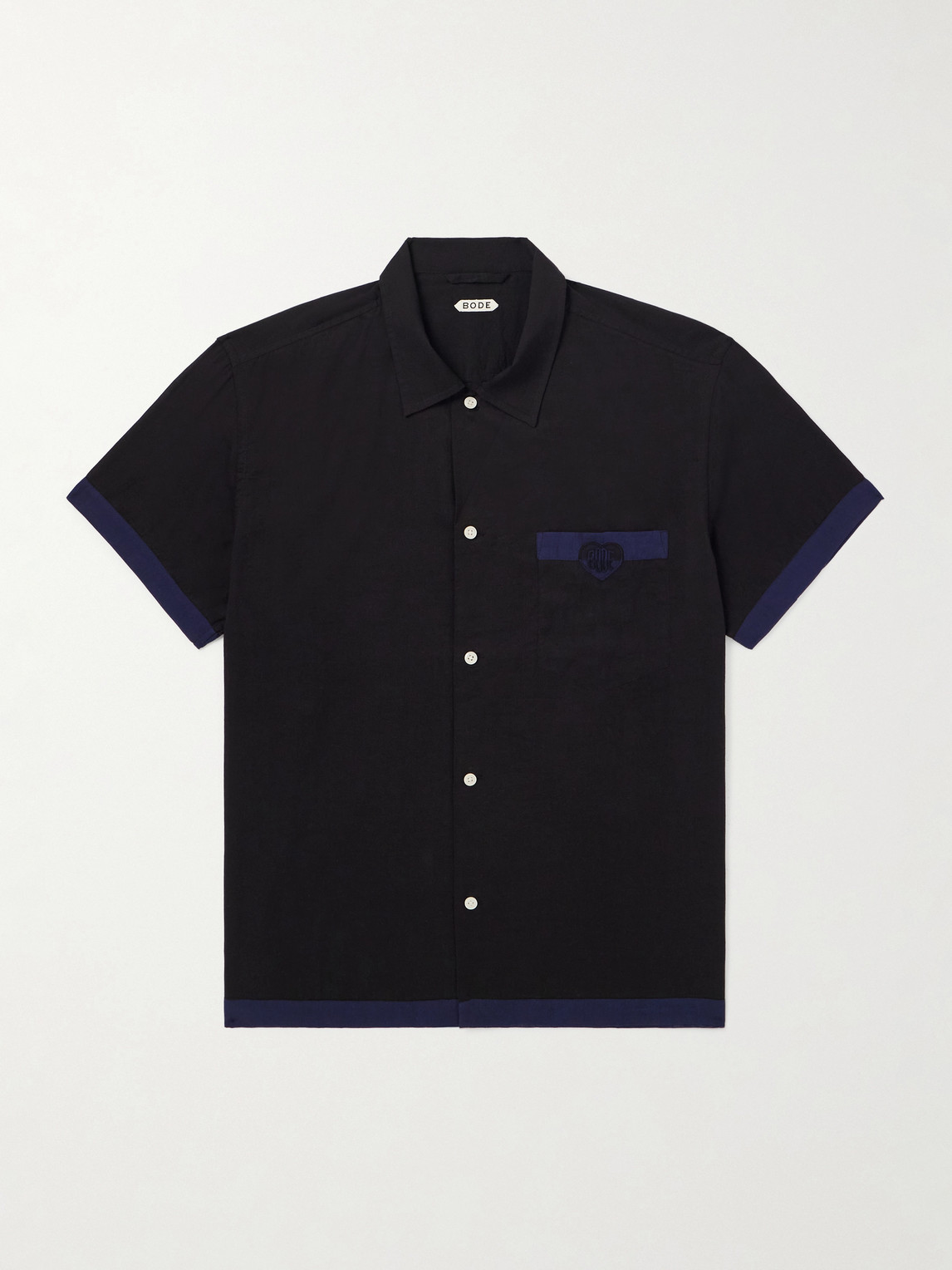 BODE – Heart Deco Appliquéd Two-Tone Cotton Shirt