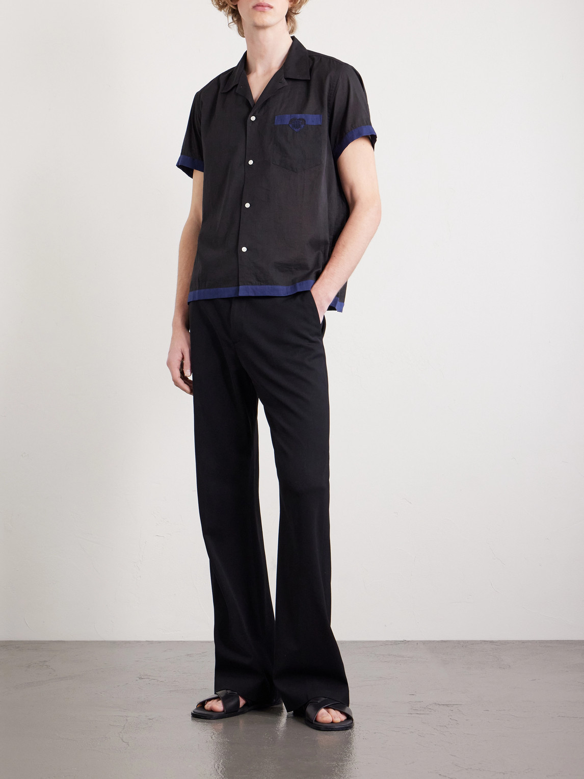 Heart Deco Appliquéd Two-Tone Cotton Shirt
