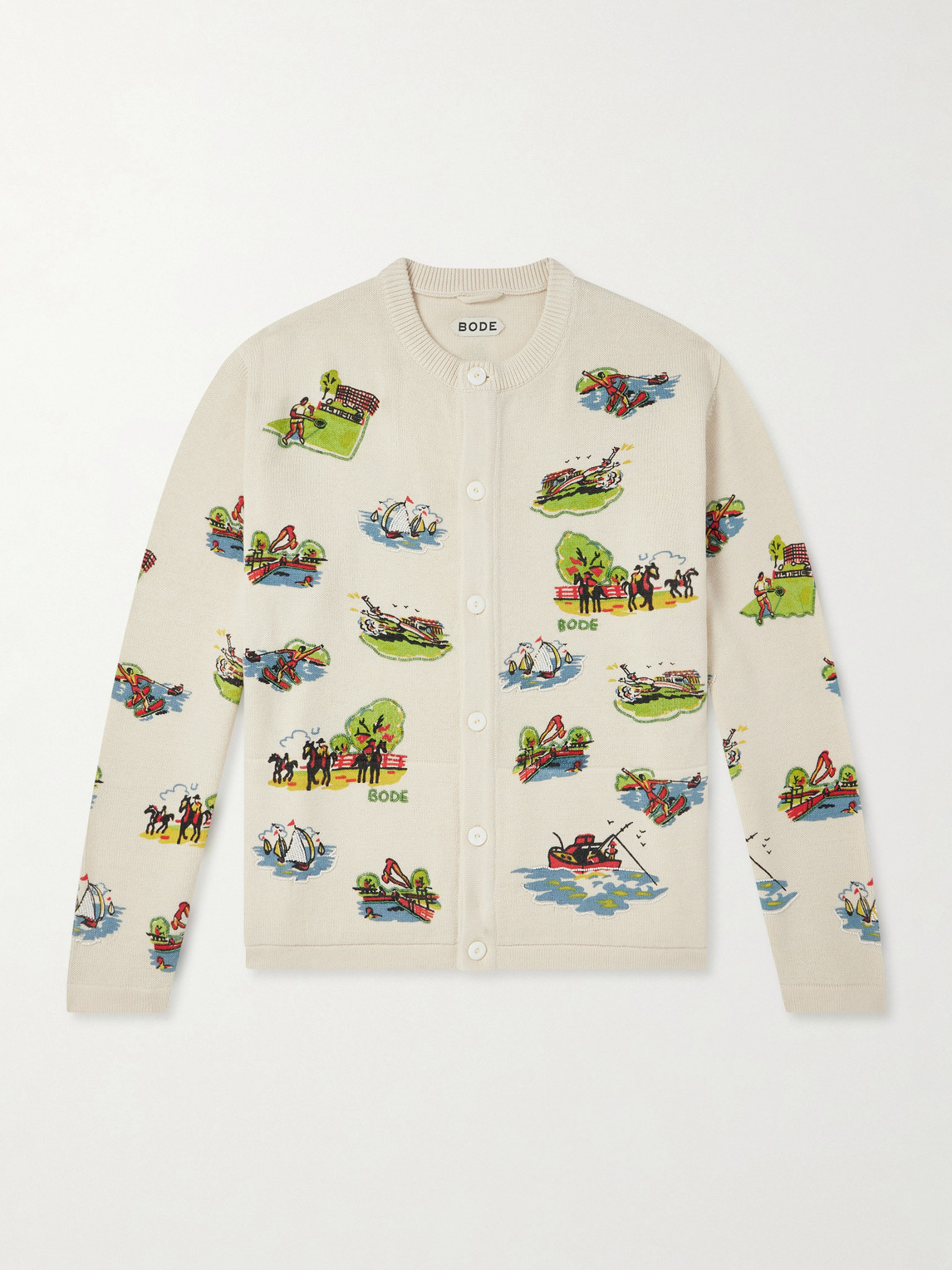 Bode Camp Bead-embellished Jacquard-knit Wool And Cotton-blend Cardigan In Multi