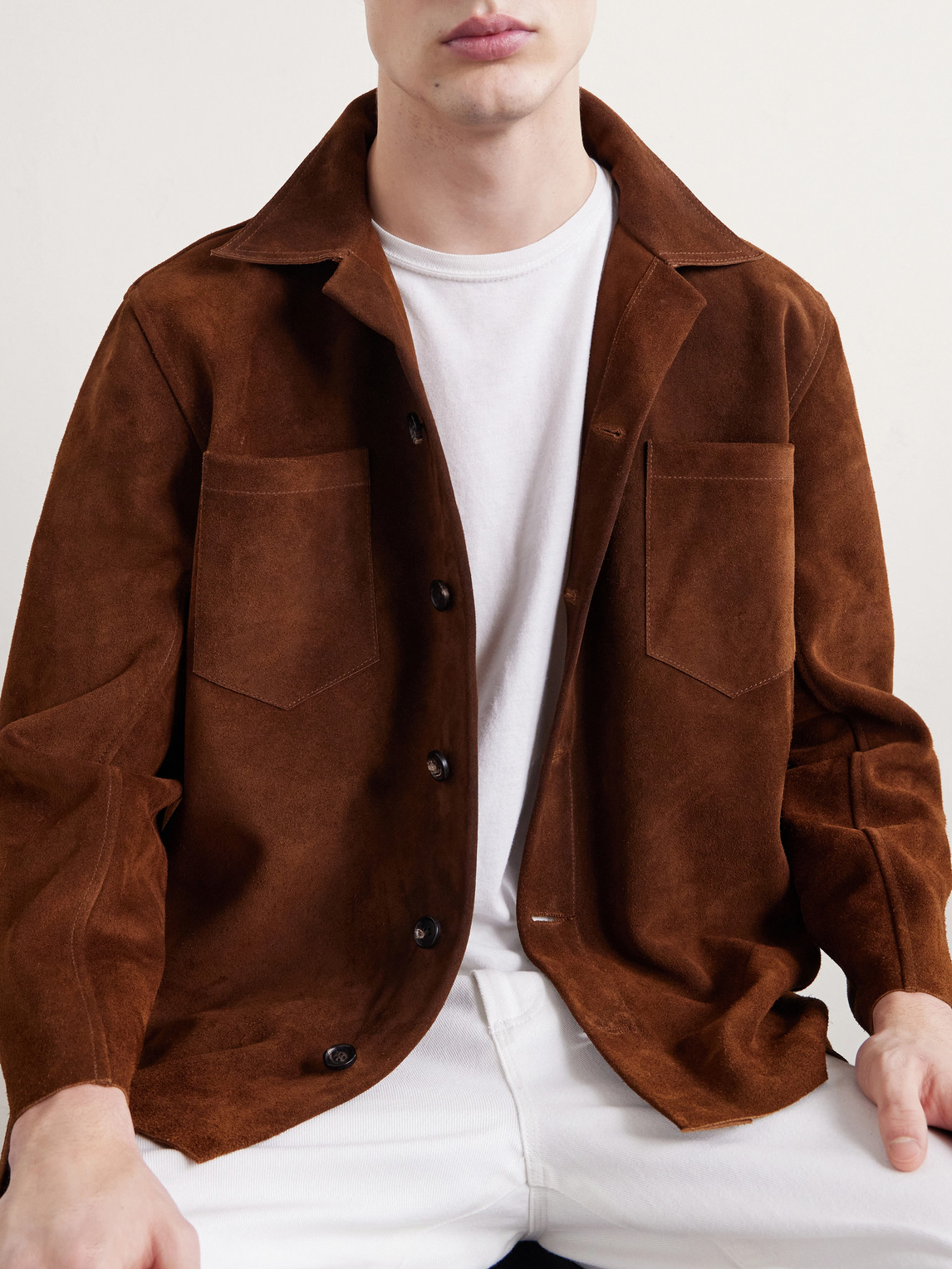 Bode Patch Pocket Suede Overshirt In Brown