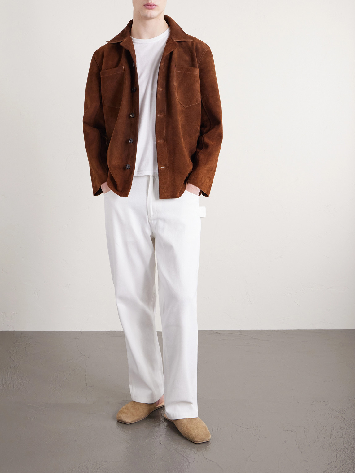 Bode Patch Pocket Suede Overshirt In Brown