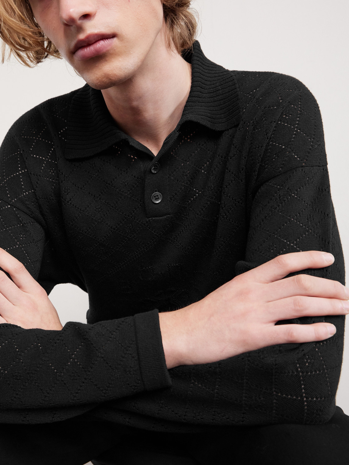 Anisette Pointelle-Knit Cotton Polo Shirt