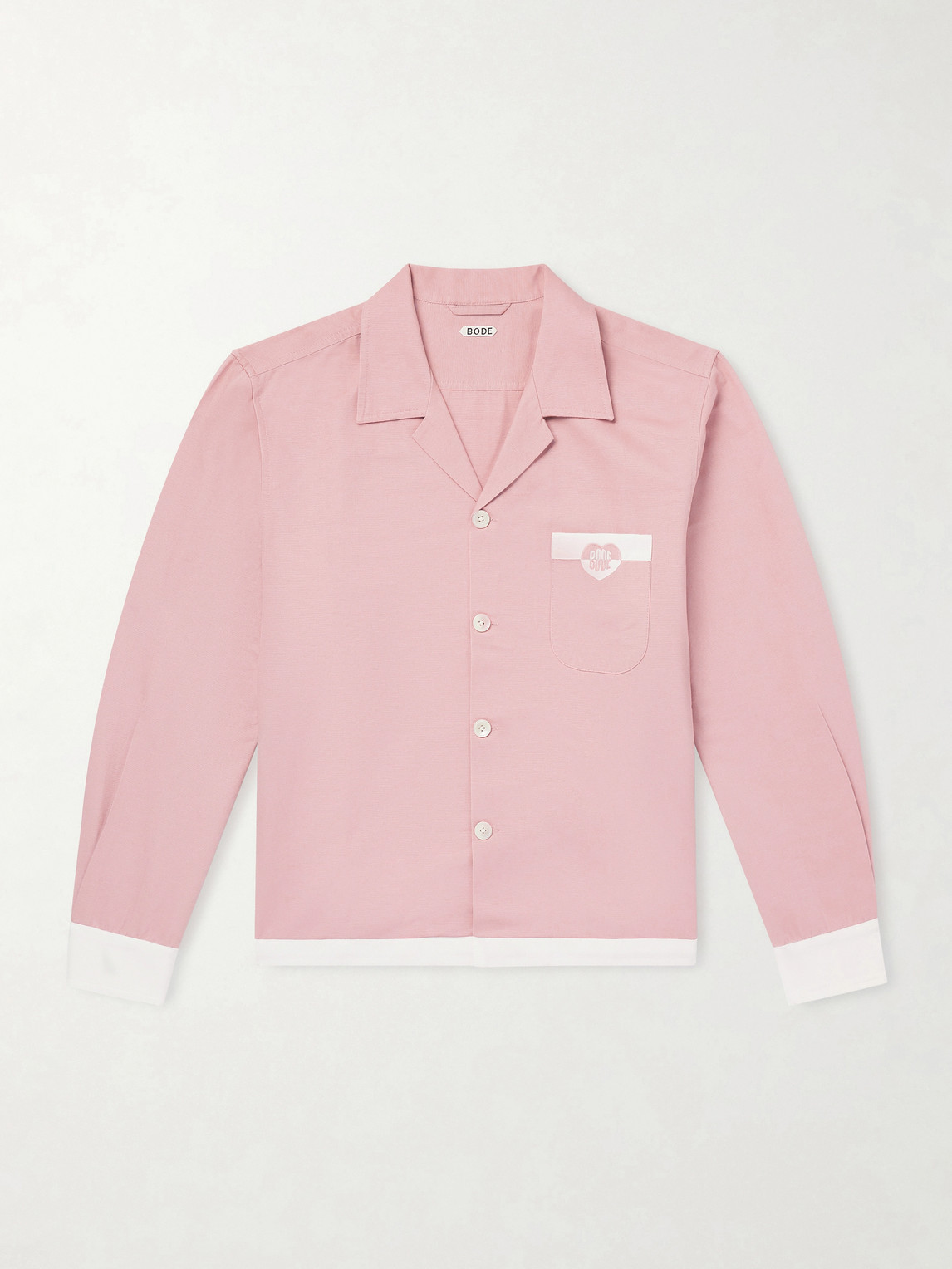 Bode Heart Deco Logo-appliquéd Cotton-faille Shirt In Pink