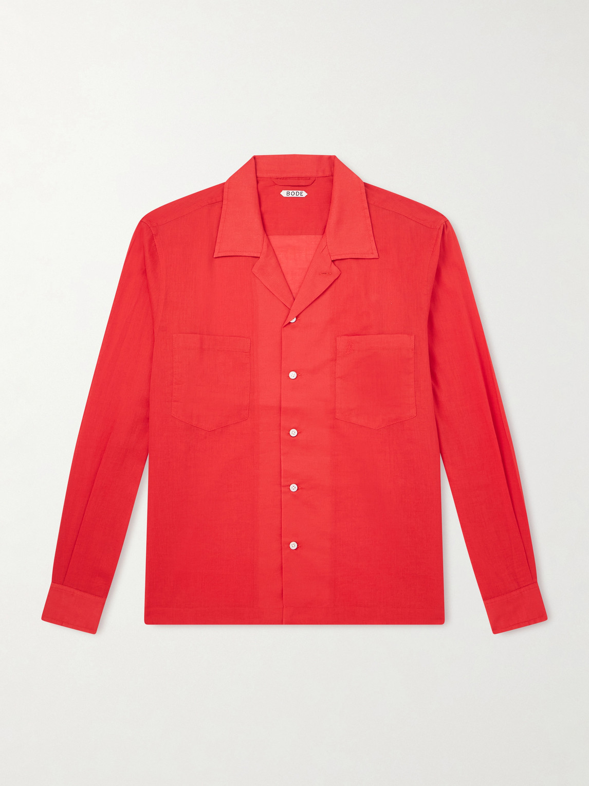 Bode Camp-collar Embroidered Cotton-voile Shirt In Red