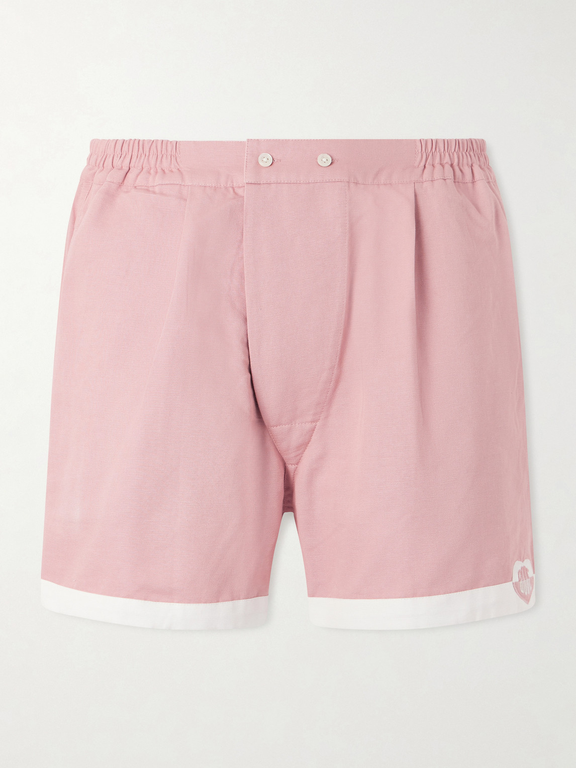 Bode Heart Deco Straight-leg Logo-appliquéd Cotton-faille Shorts In Pink