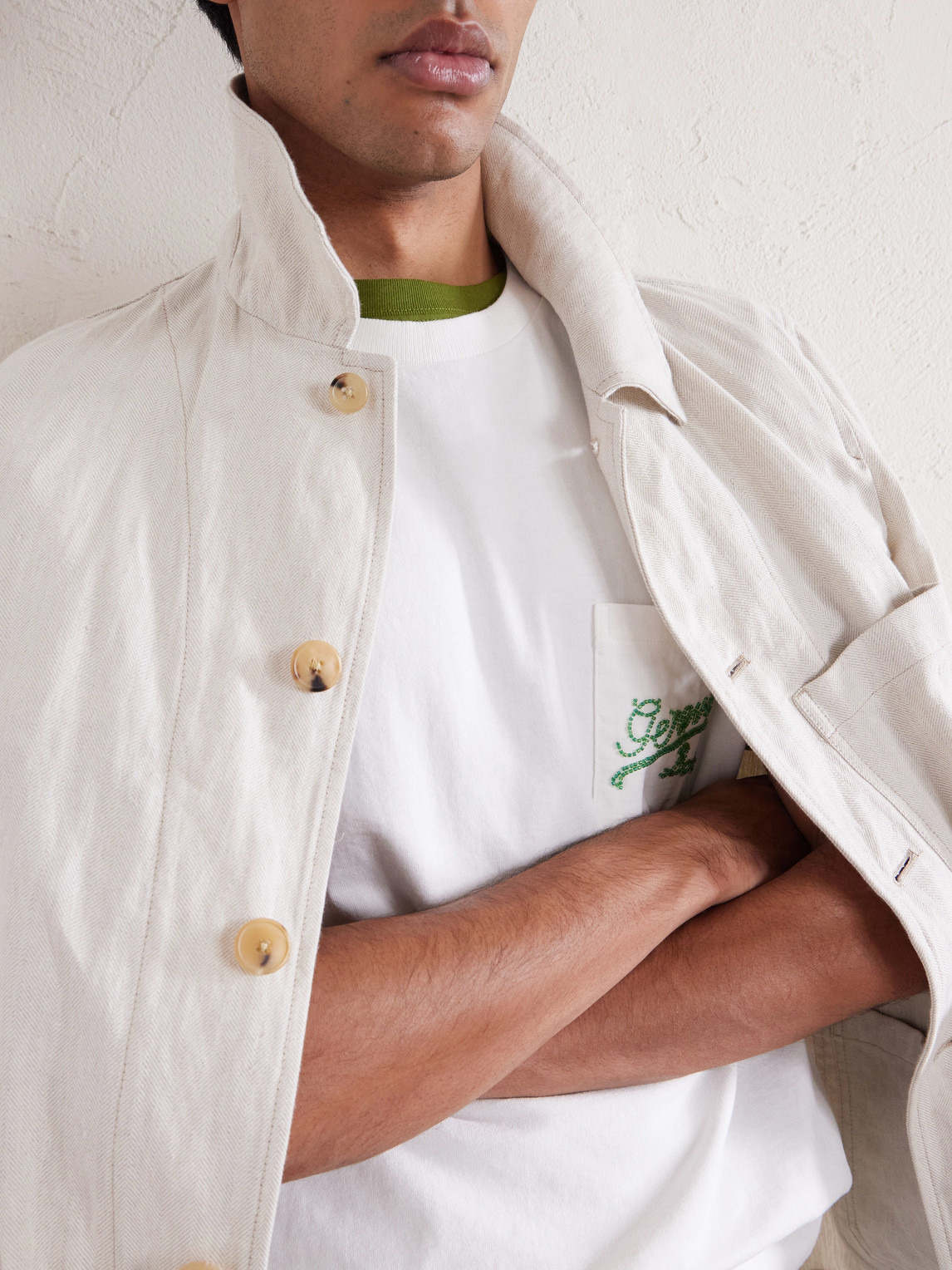 Bode Embroidered Logo Cotton T-shirt With Chest Patch Pocket In Neutral