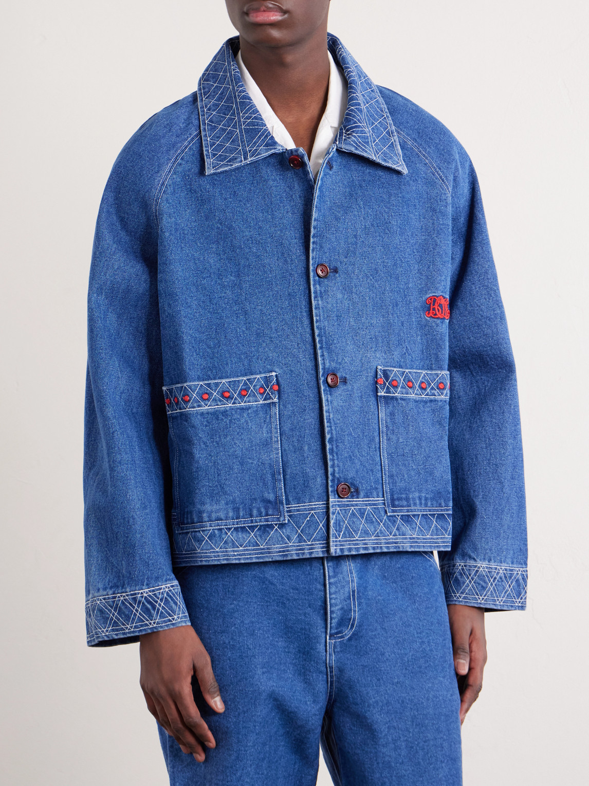  Bode - Embroidered Merino Wool-blend Denim Jacket - Men - Blue - S 
