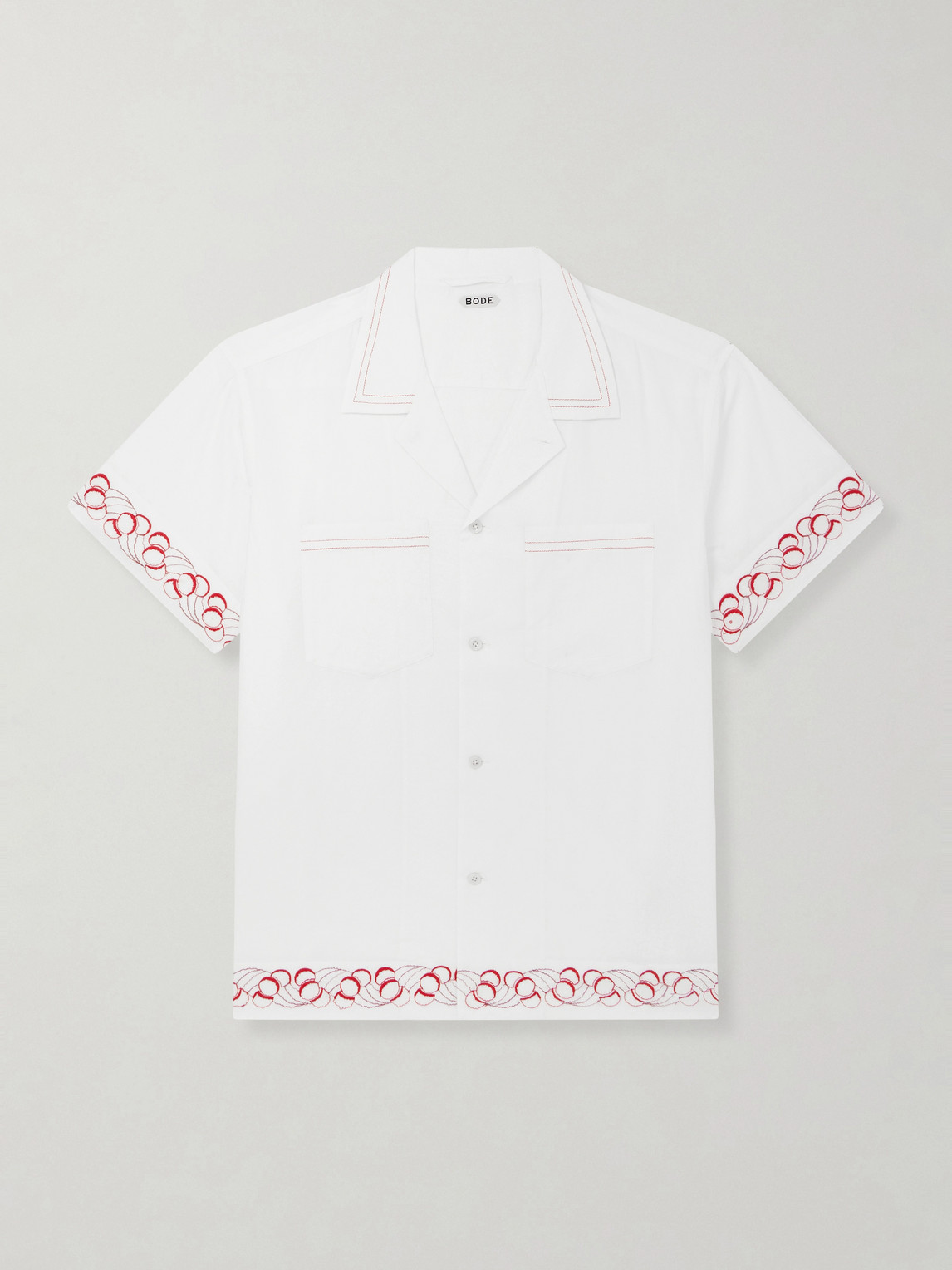 BODE Cherry Lane Camp-Collar Embroidered Cotton-Poplin Shirten