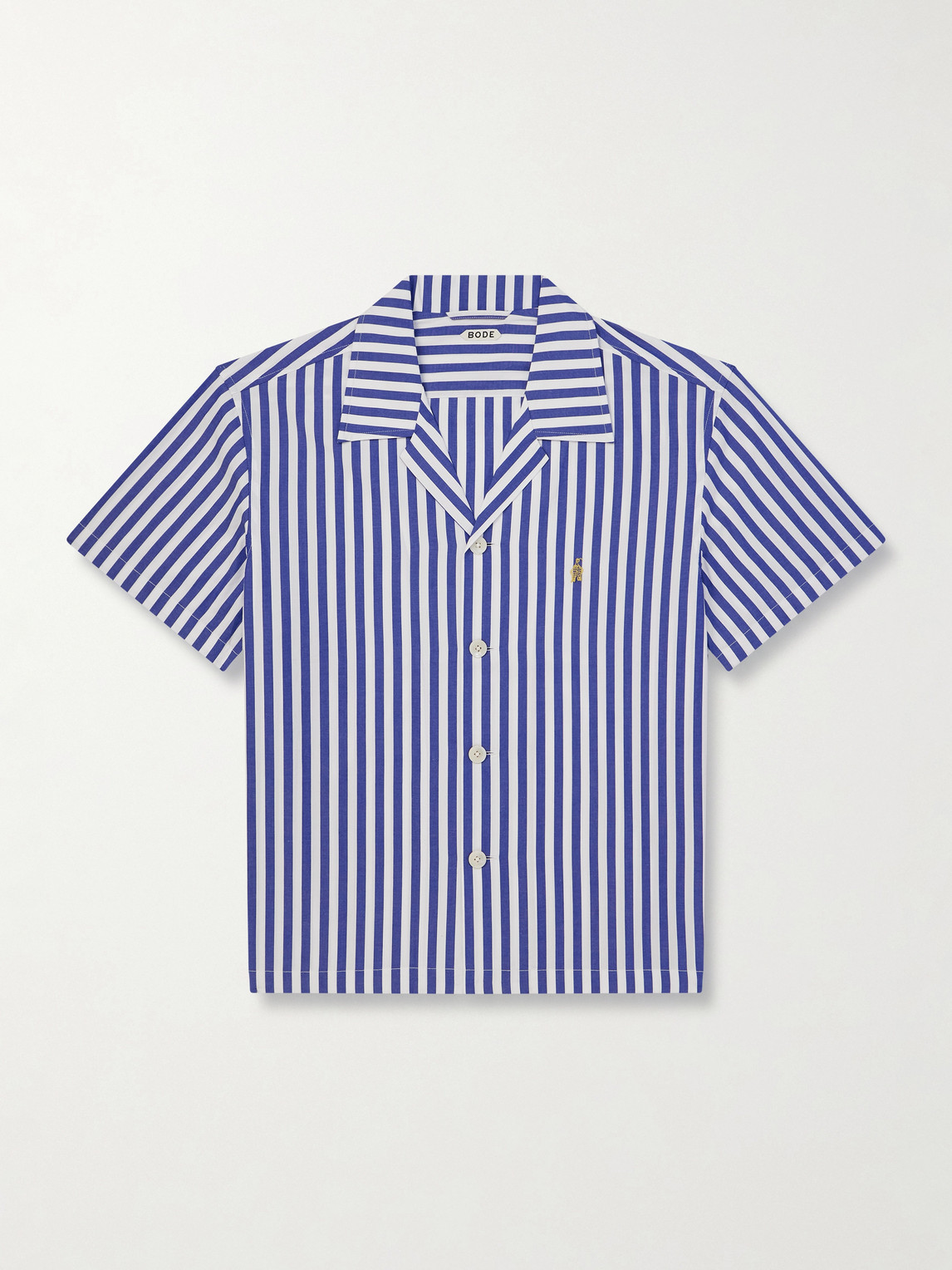 Bode Calliope Camp-collar Embroidered Striped Cotton-poplin Shirt In Blue
