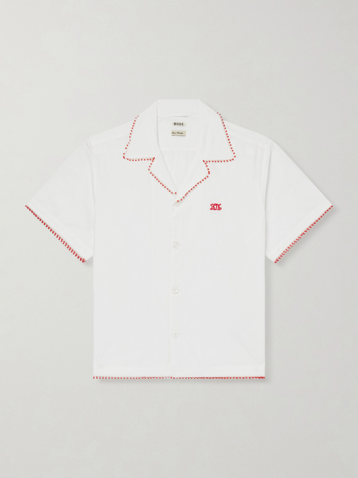 Bode Redbud Camp-collar Logo-embroidered Cotton Shirt In White