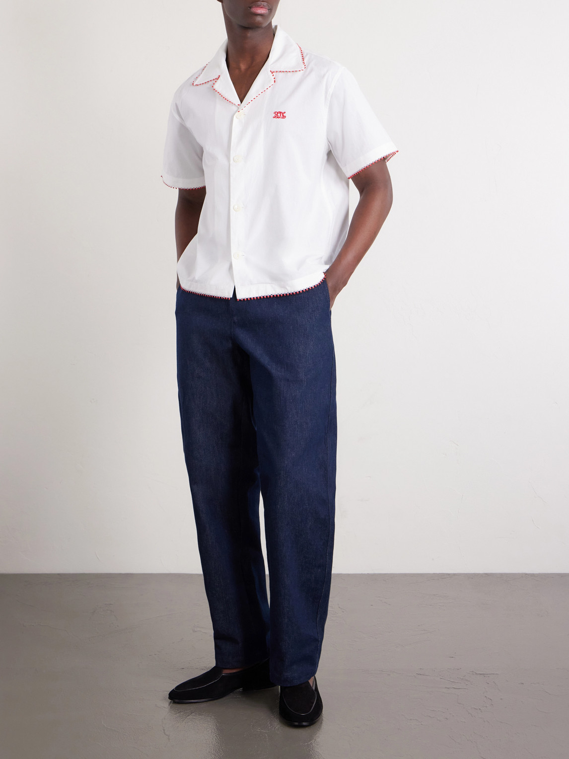 Redbud Camp-Collar Logo-Embroidered Cotton Shirt