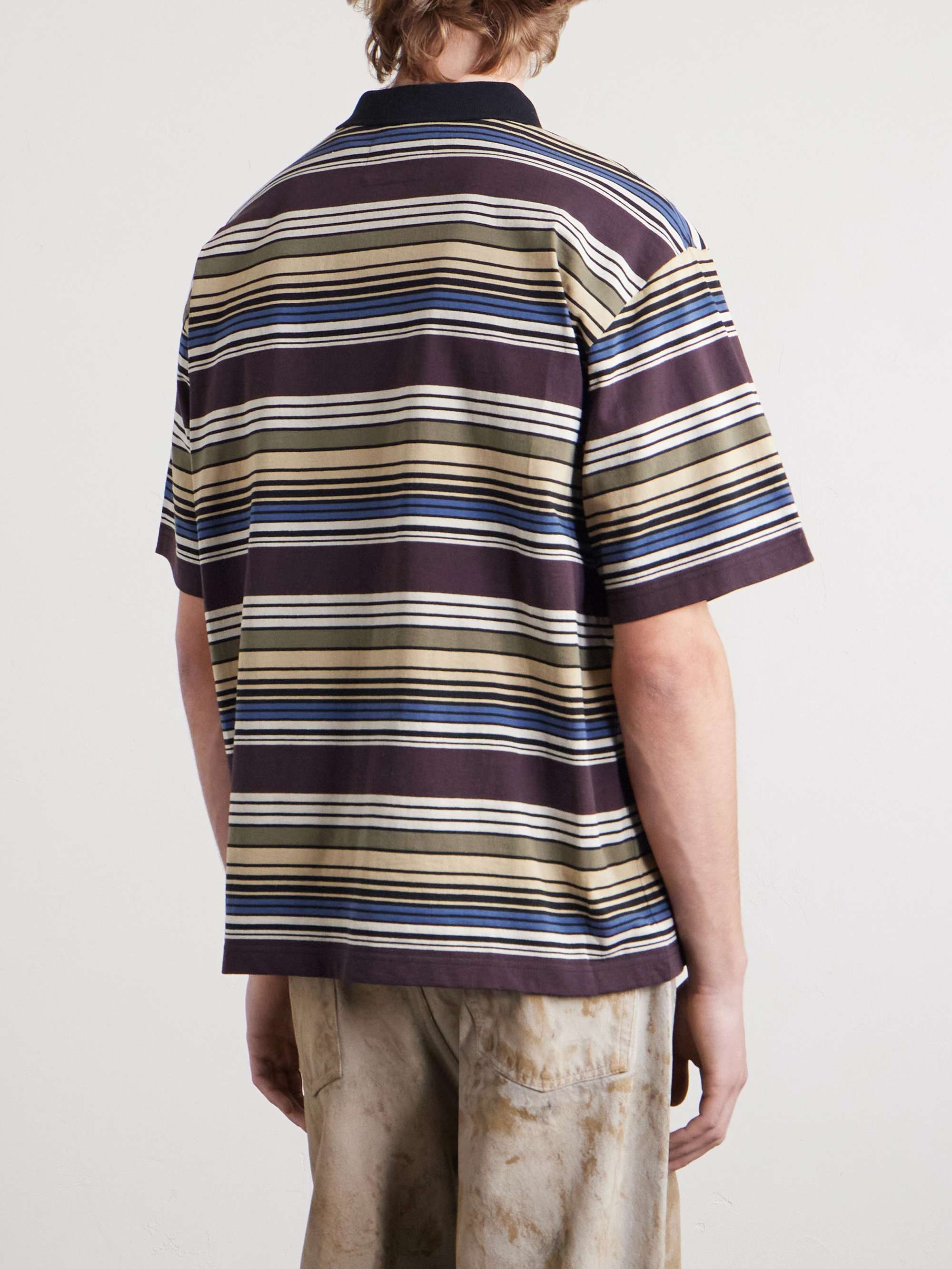 SACAI Striped Cotton-Jersey Half-Zip Polo Shirt for Men | MR PORTER
