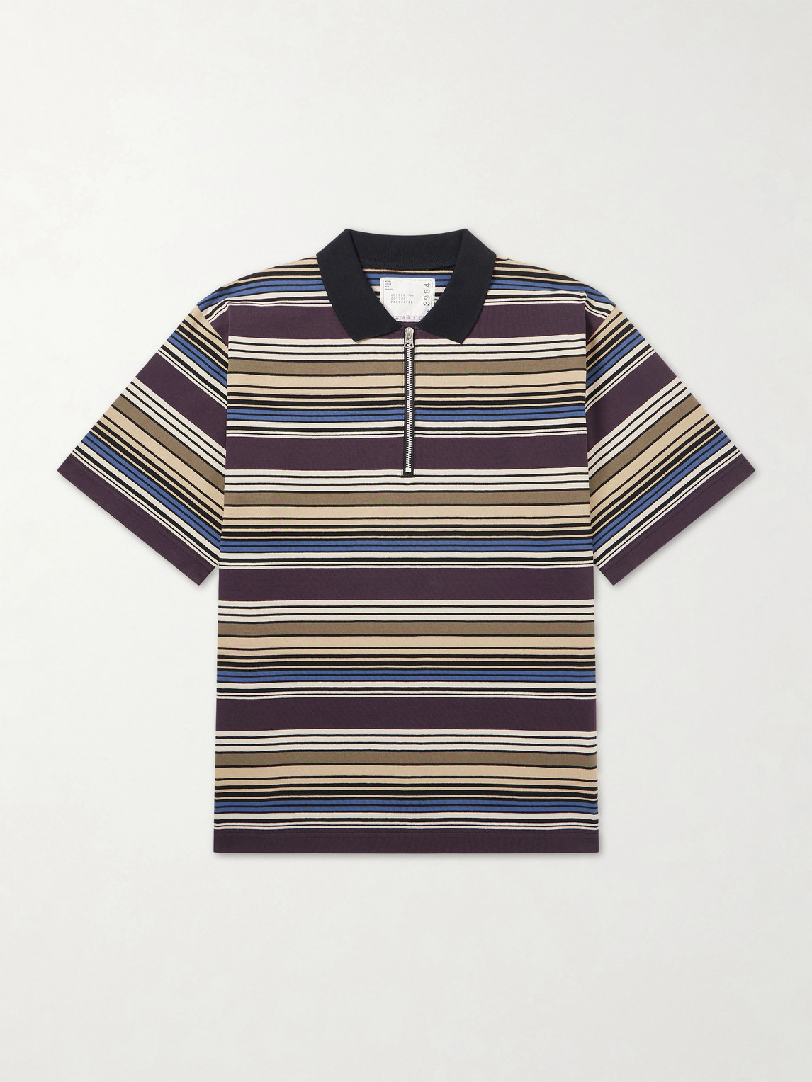 Sacai Striped Cotton-Jersey Half-Zip Polo Shirt - Men
