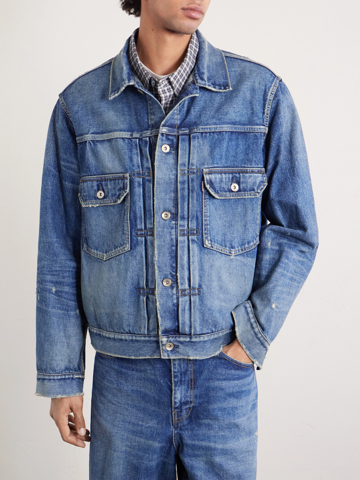  Sacai - Beyondexx Distressed Denim Jacket - Men - Blue - 1 