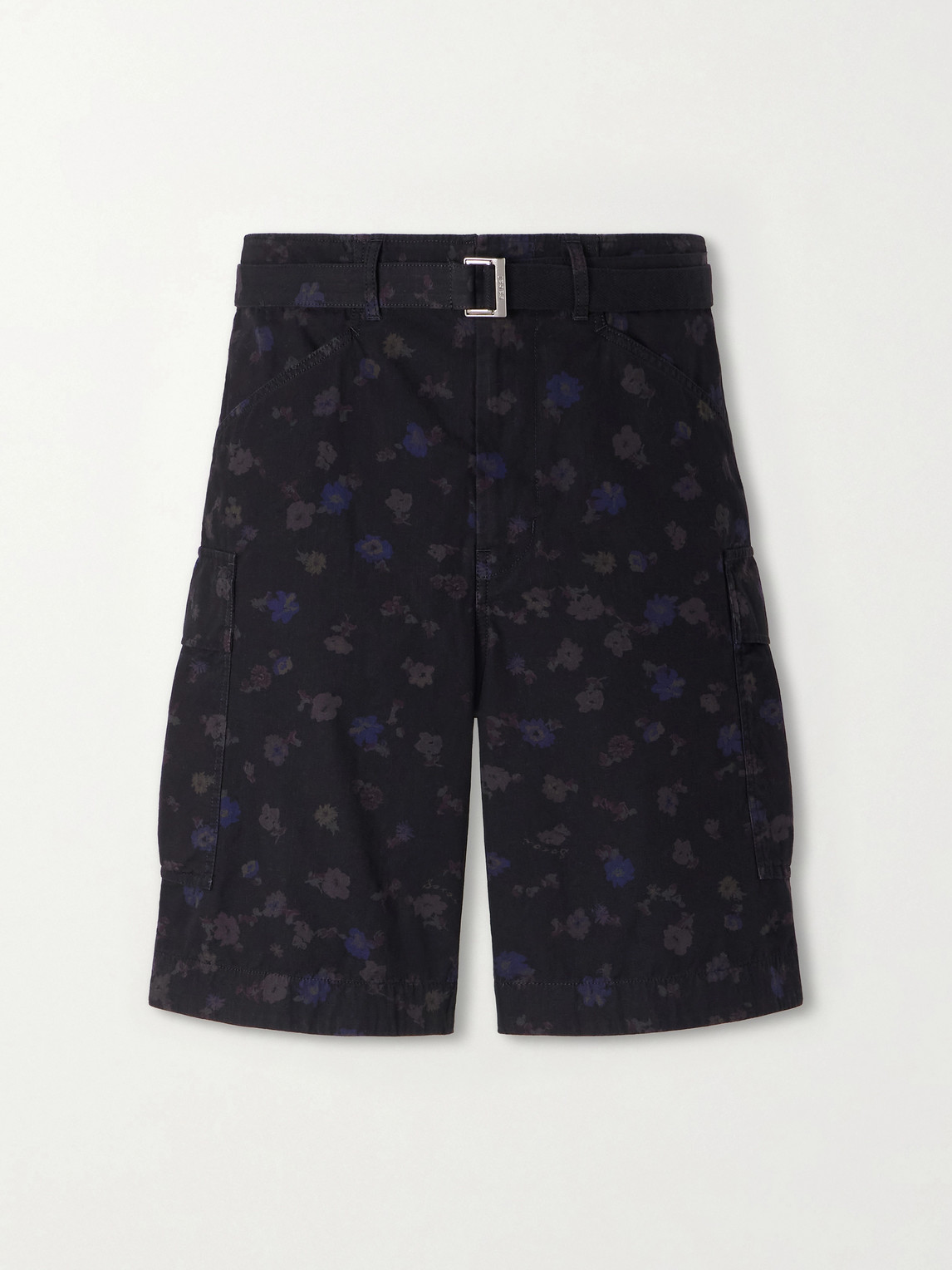 Sacai Wide-Leg Belted Floral-Print Cotton-Canvas Shorts - Men