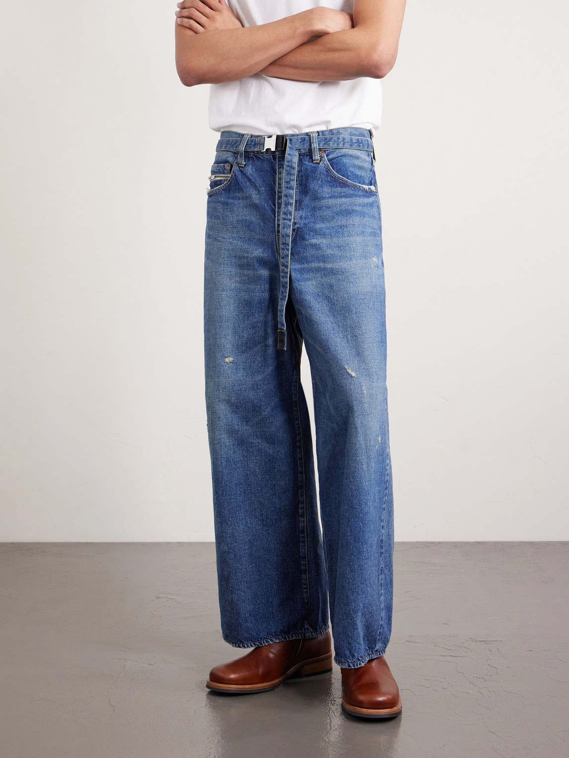  Sacai - Beyondexx Wide-leg Belted Distressed Jeans - Men - Blue - 1 