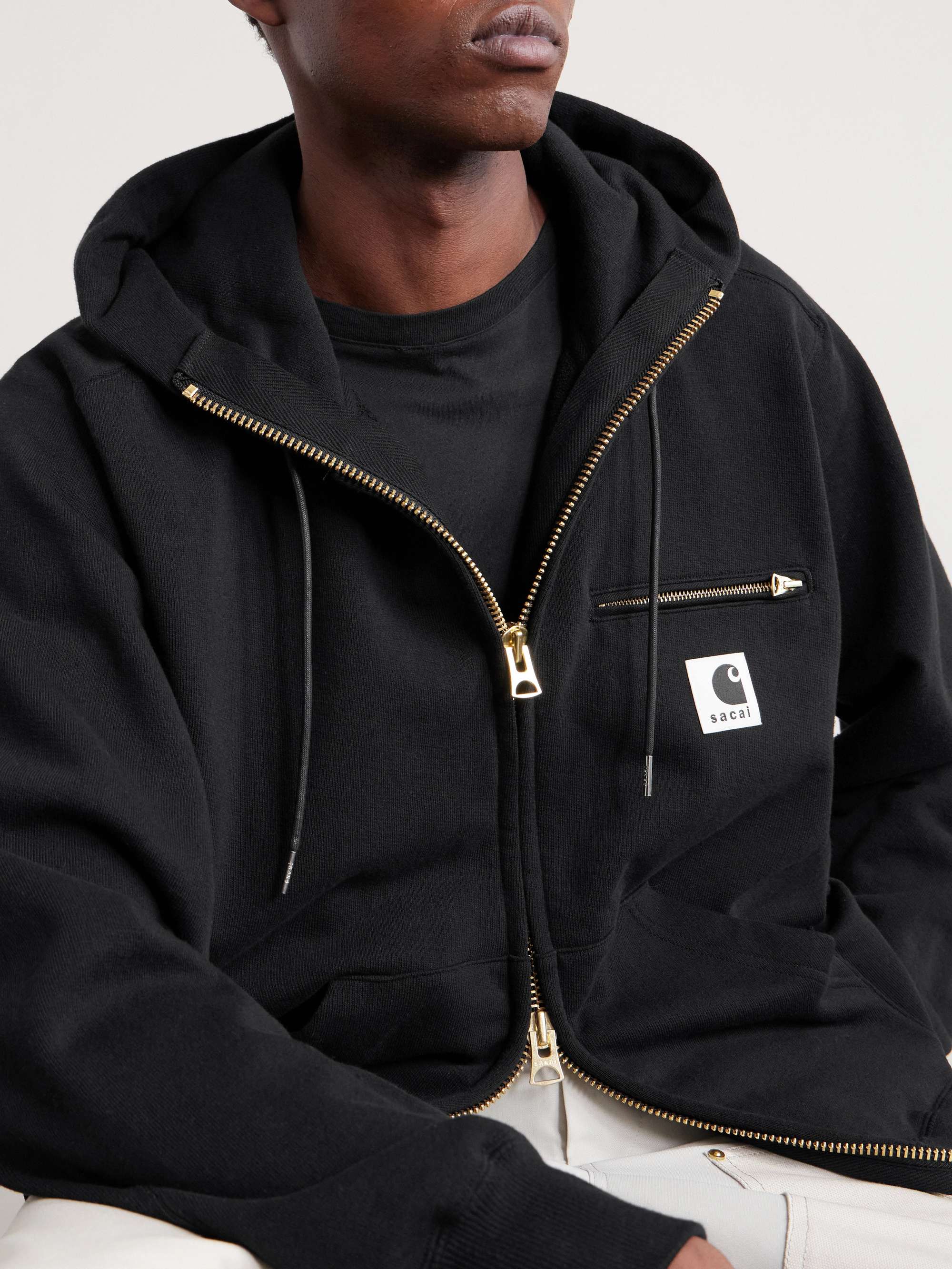 SACAI + Carhartt WIP Logo-Appliquéd Cotton-Jersey Zip-Up Hoodie SACAI + Carhartt WIP Logo-Appliquéd Cotton-Jersey Zip-Up Hoodie