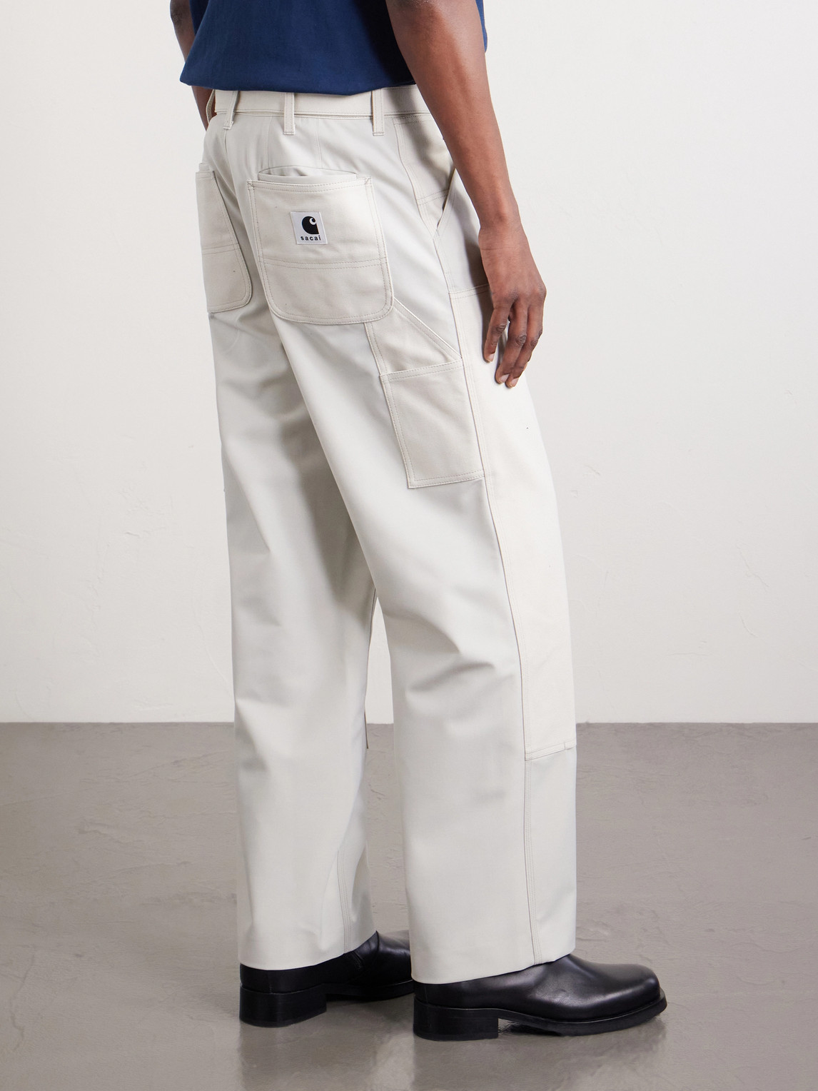 Sacai - Carhartt Wip Duck Wide-leg Belted Grain De Poudre And Cotton-canvas Trousers - Men - Neutrals - 2 