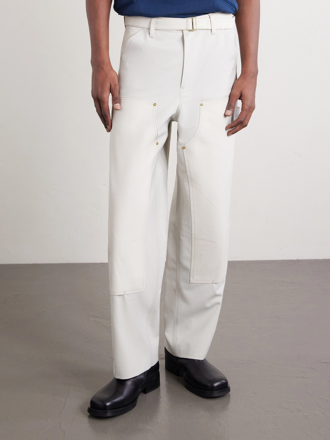  Sacai - Carhartt Wip Duck Wide-leg Belted Grain De Poudre And Cotton-canvas Trousers - Men - Neutrals - 2 