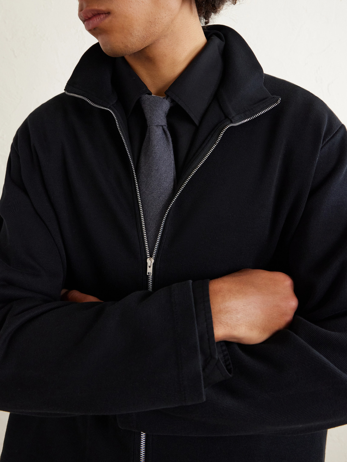 Our Legacy Cropped Cotton-jersey Zip-up Sweatshirt In Black