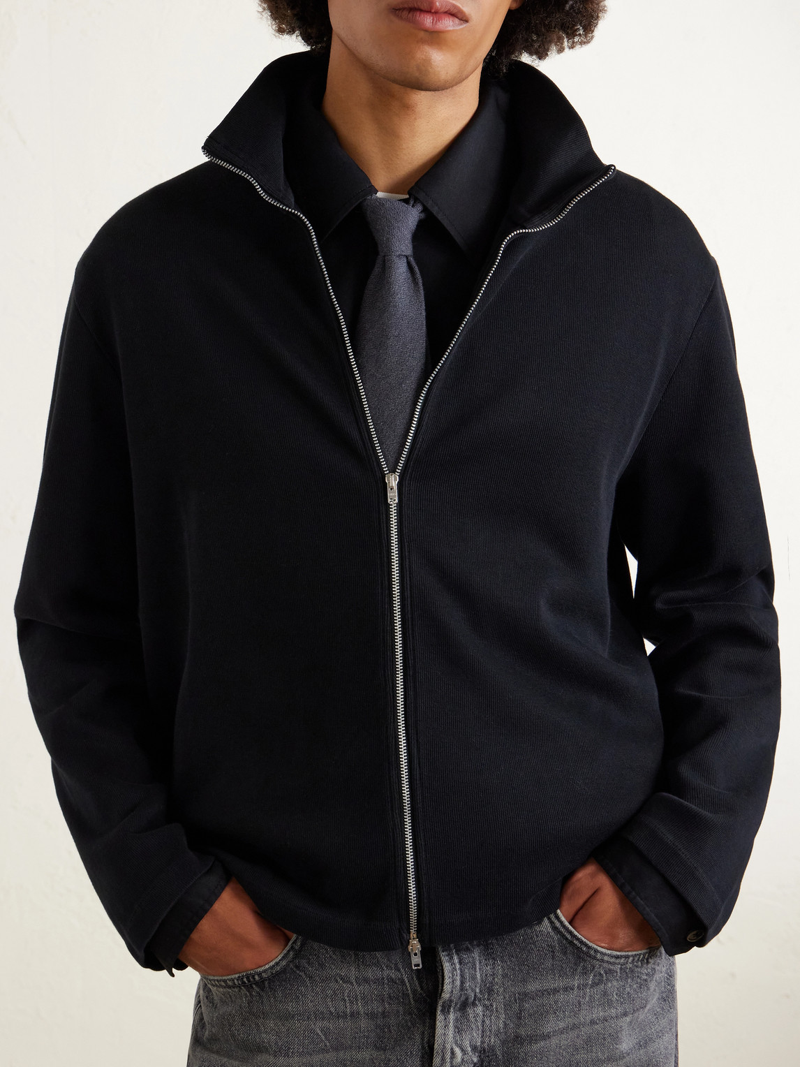Our Legacy Cropped Cotton-jersey Zip-up Sweatshirt In Black