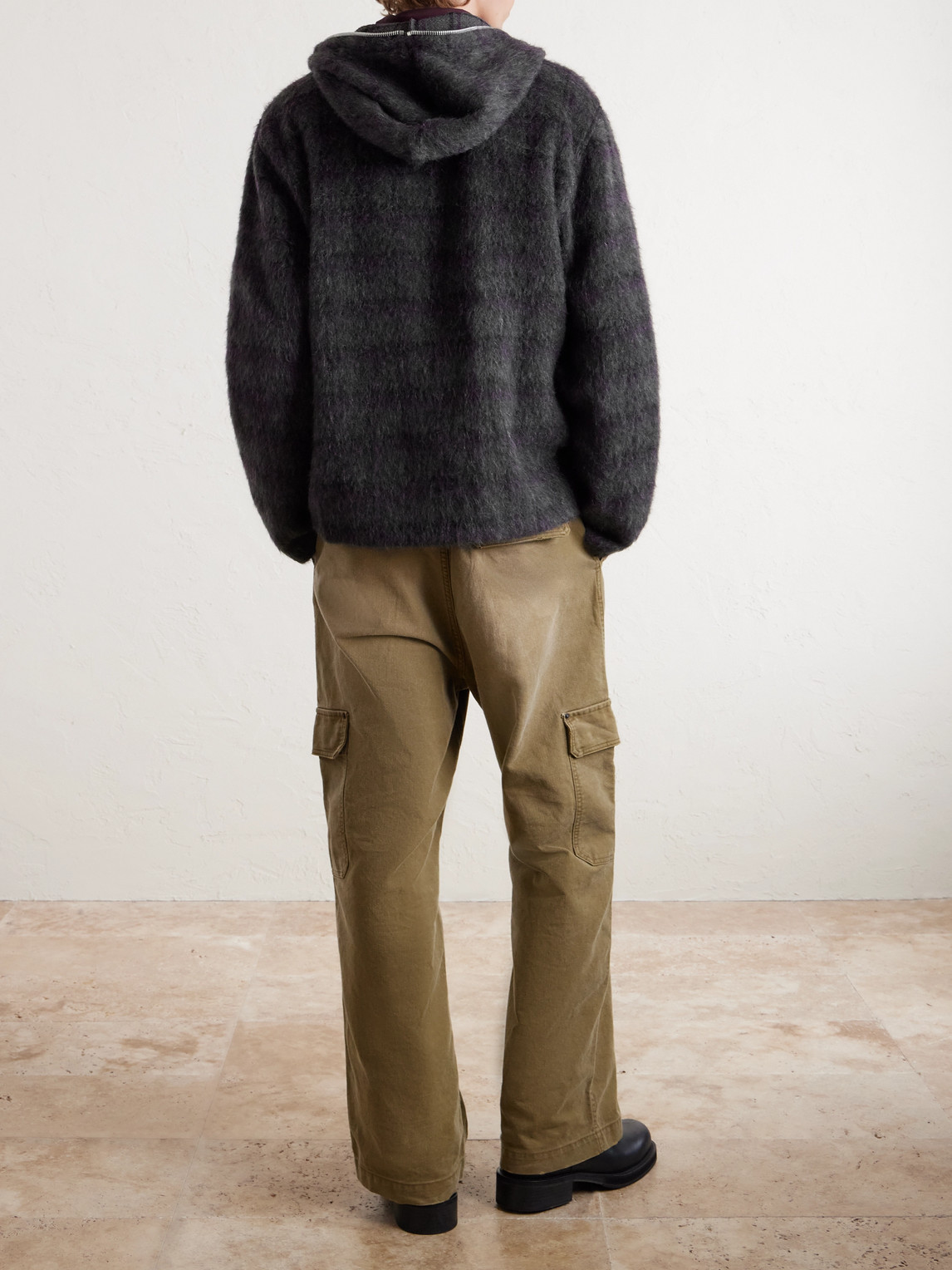 Our Legacy Checked Brushed Wool-blend Zip-up Hoodie In Black