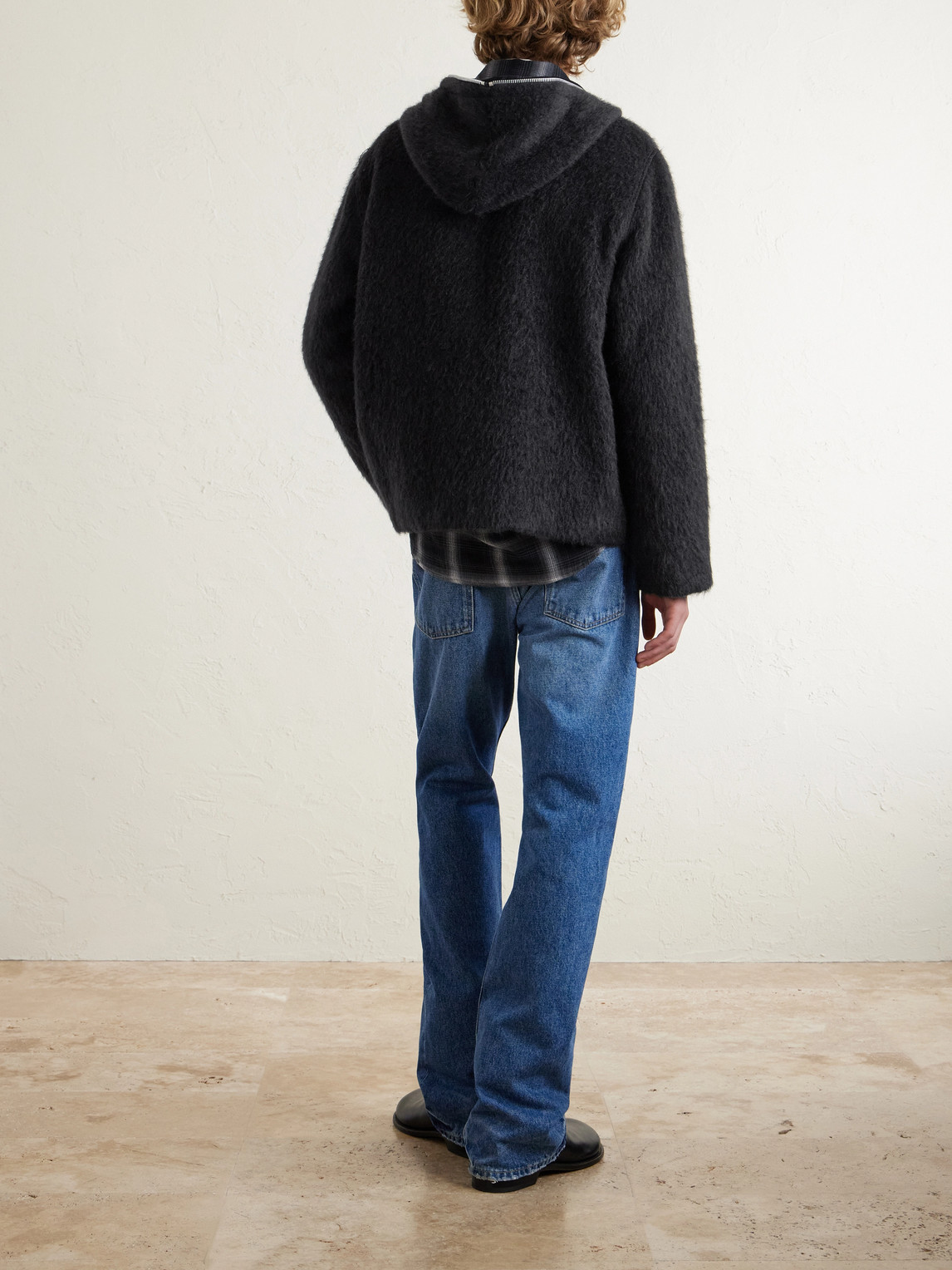Brushed-Knit Zip-Up Hoodie