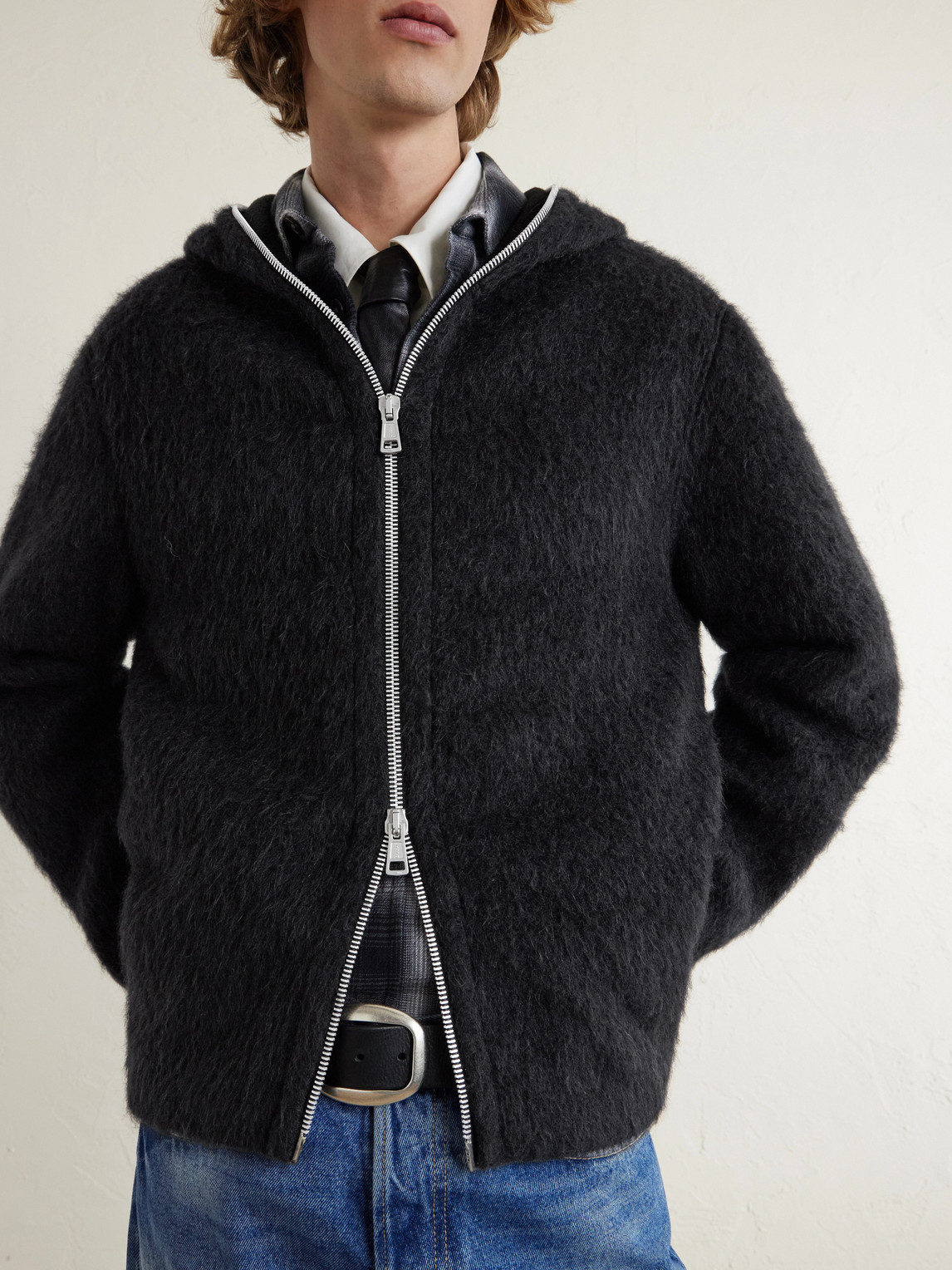 Brushed-Knit Zip-Up Hoodie