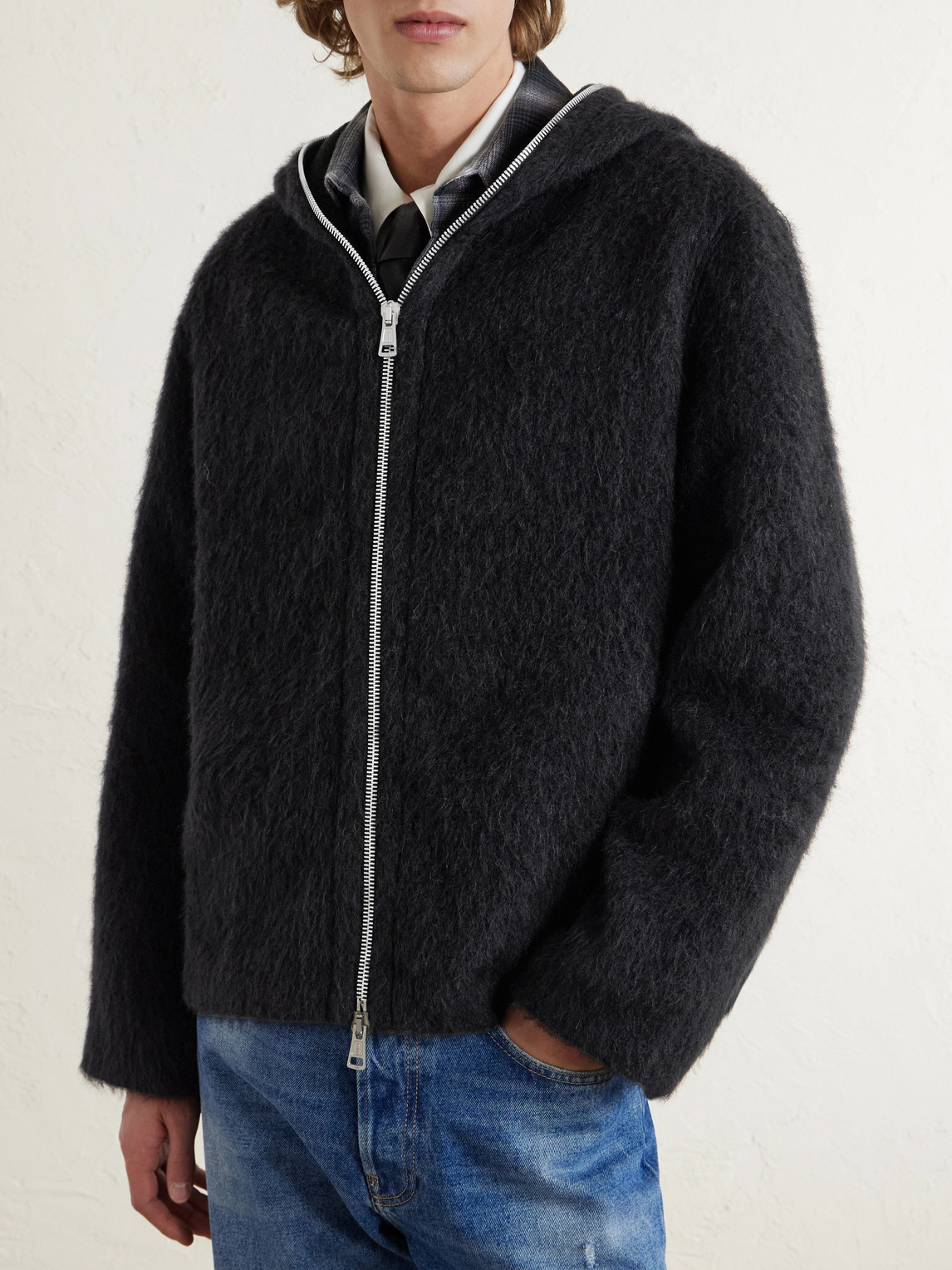 Brushed-Knit Zip-Up Hoodie