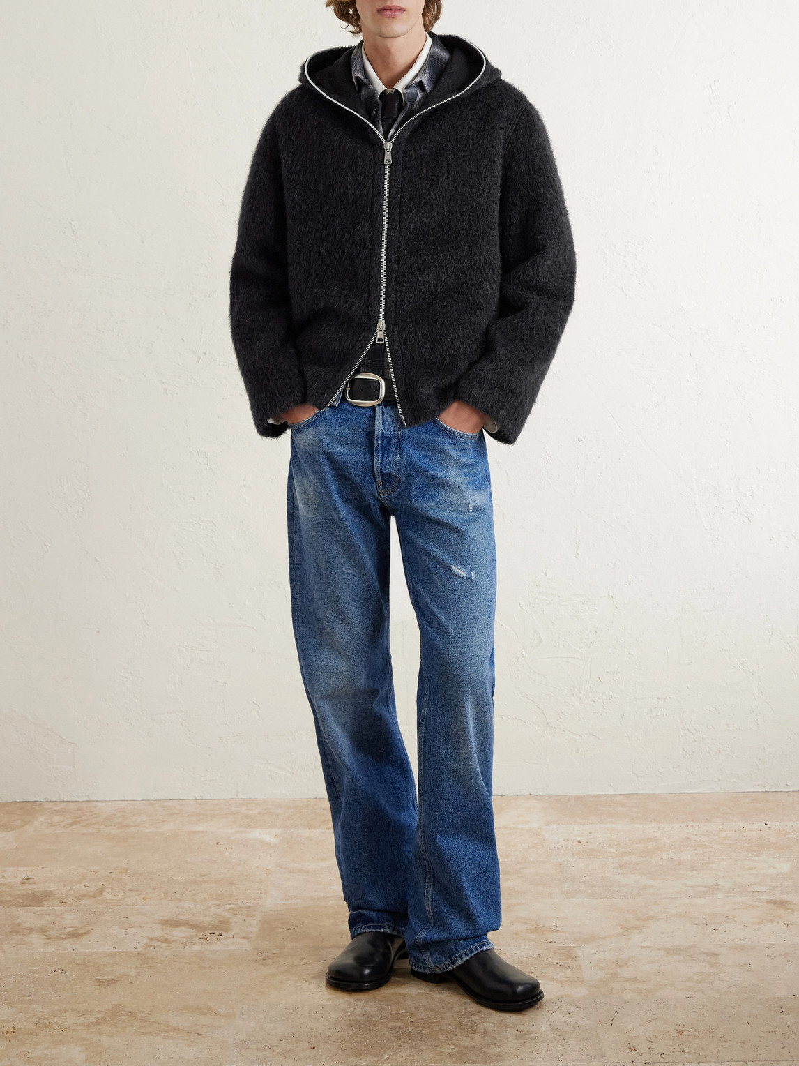 Brushed-Knit Zip-Up Hoodie