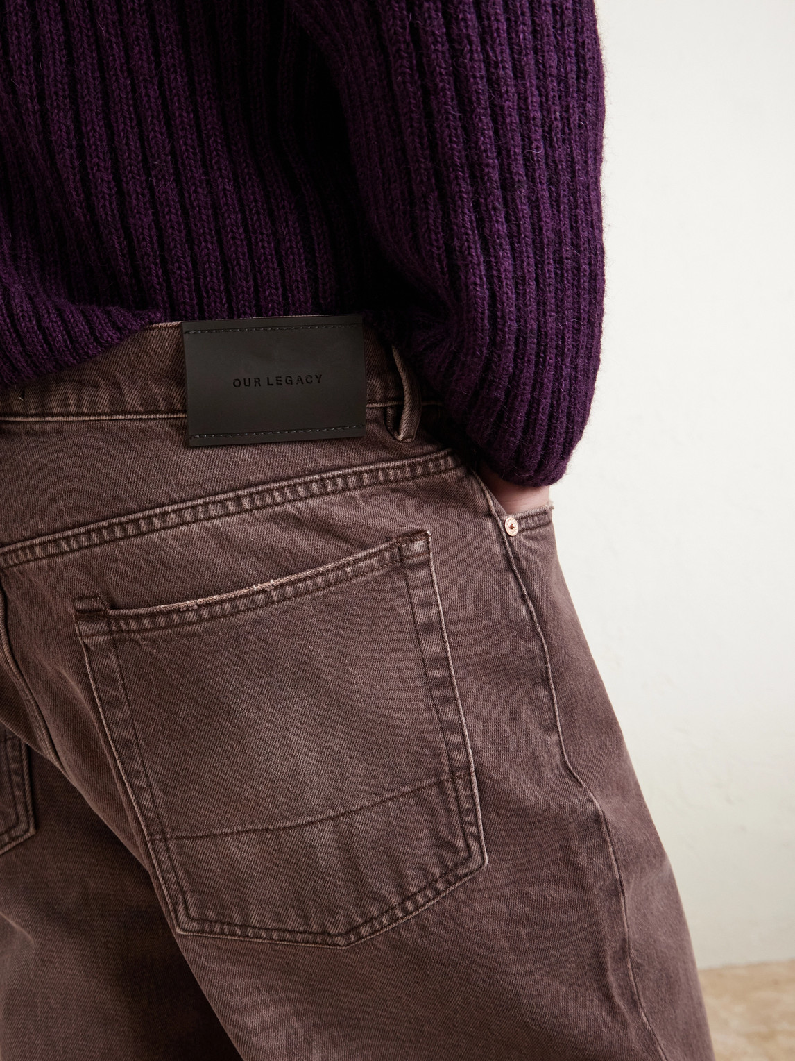 Our Legacy Denim Trousers Faded Effect Belt Loops Five Pockets In Brown