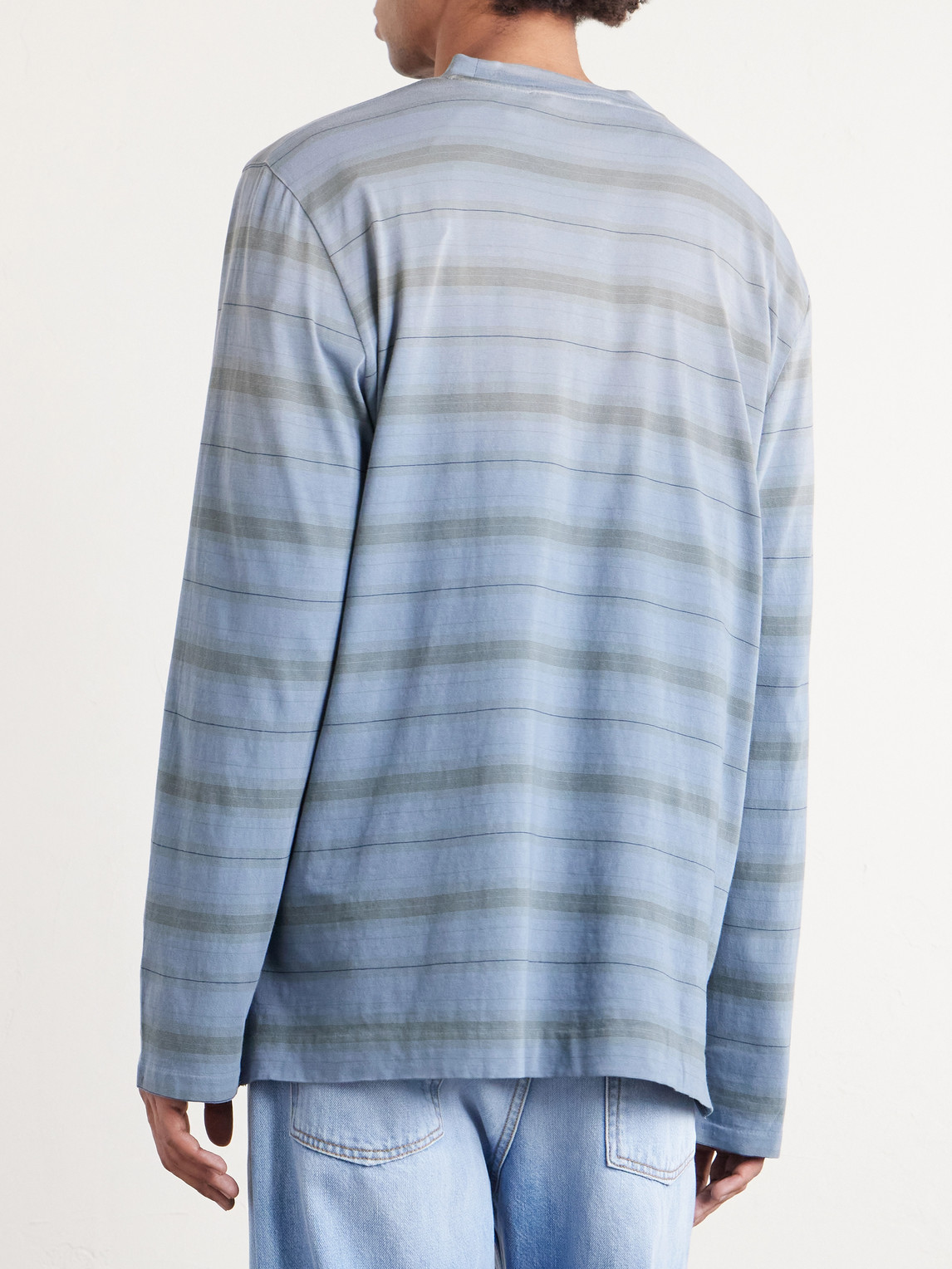 Our Legacy Mens Spray Fade Ghost Stripe Striped Boxy-fit Long-sleeve Cotton-shirt In Blue