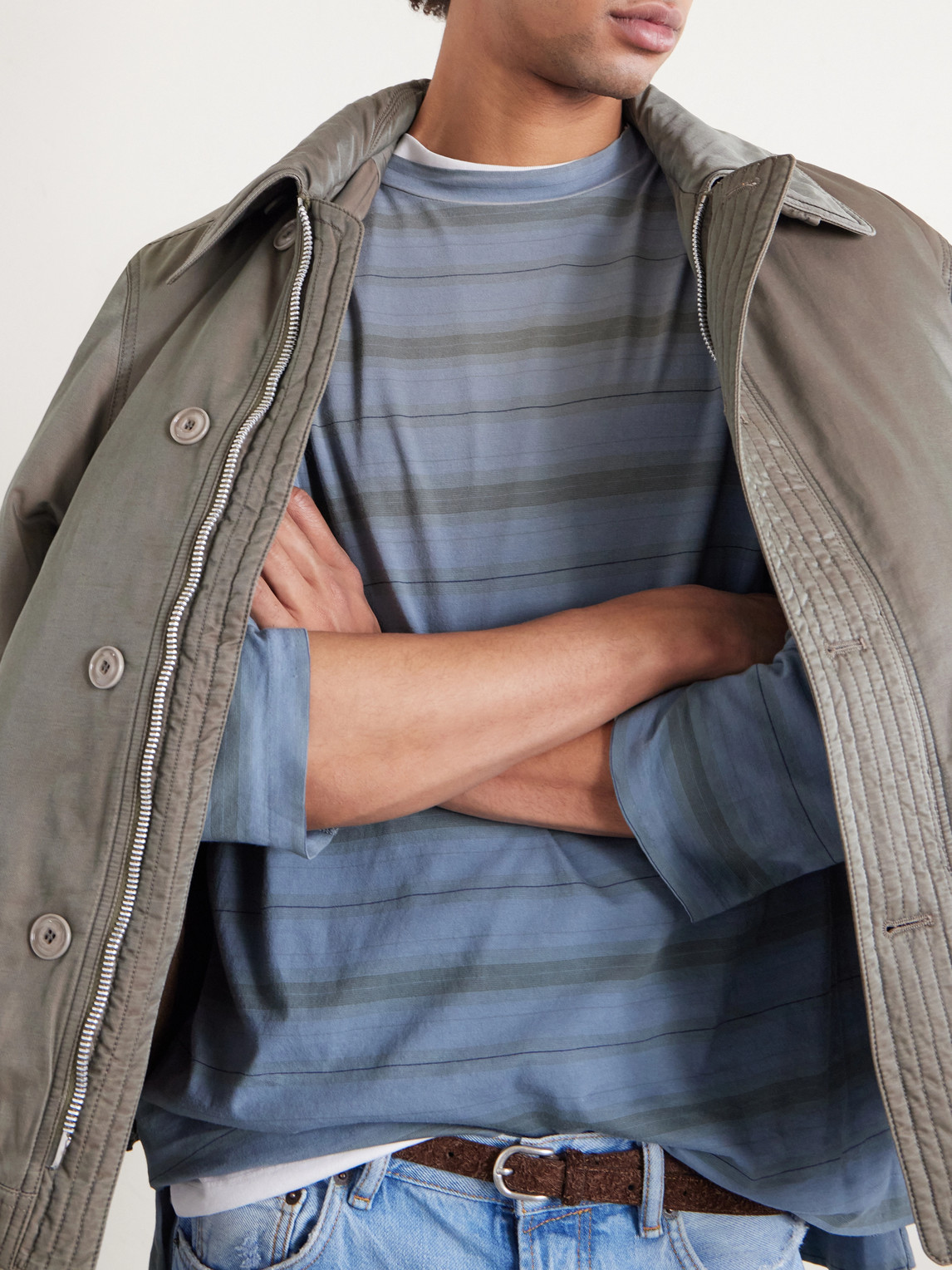 Our Legacy Mens Spray Fade Ghost Stripe Striped Boxy-fit Long-sleeve Cotton-shirt In Blue