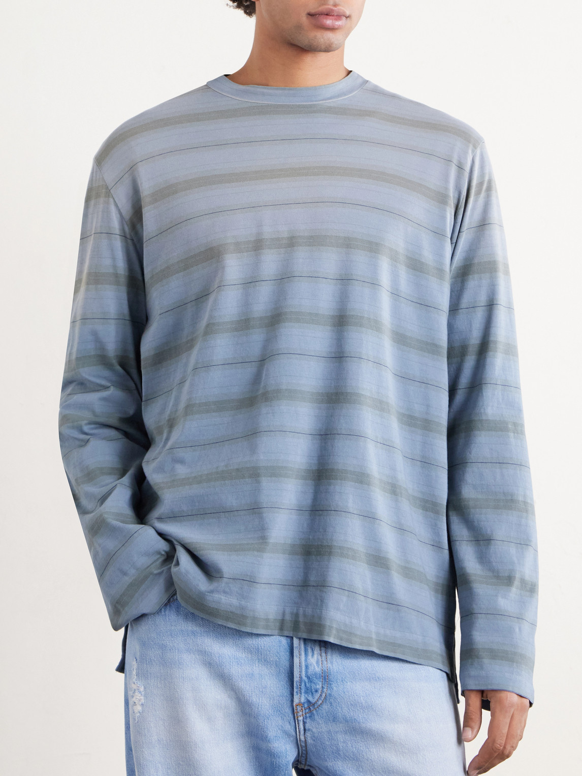 Our Legacy Mens Spray Fade Ghost Stripe Striped Boxy-fit Long-sleeve Cotton-shirt In Blue