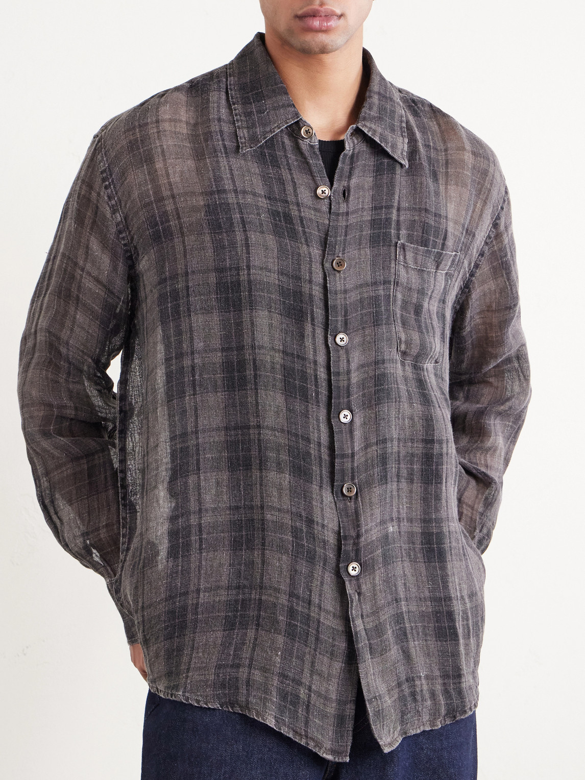  Our Legacy - Above Checked Linen Shirt - Men - Black - It 48 