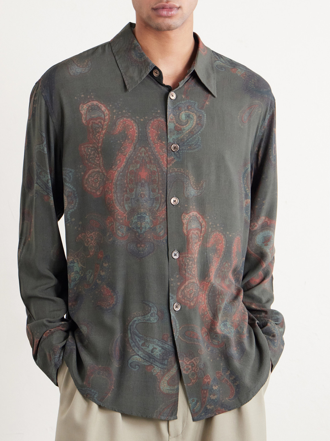 Our Legacy Casual Long Sleeve Shirt Paisley Pattern In Green