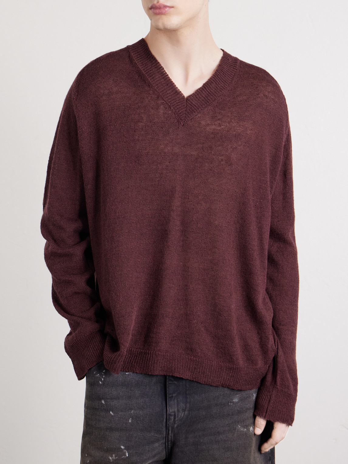  Our Legacy - Rue Linen And Cotton-blend Sweater - Men - Burgundy - It 48 