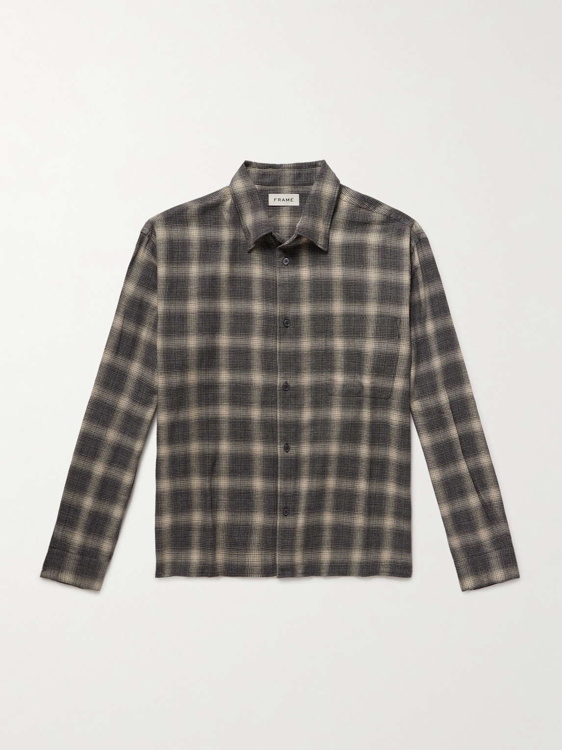 Frame Checked Brushed-cotton Shirt In Gray