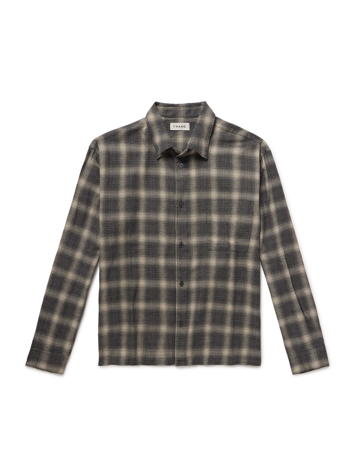 Frame Checked Brushed-cotton Shirt In Gray