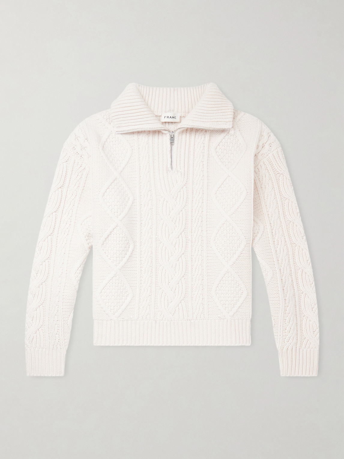 Frame Cable-Knit Wool and Cashmere-Blend Half-Zip Sweateren